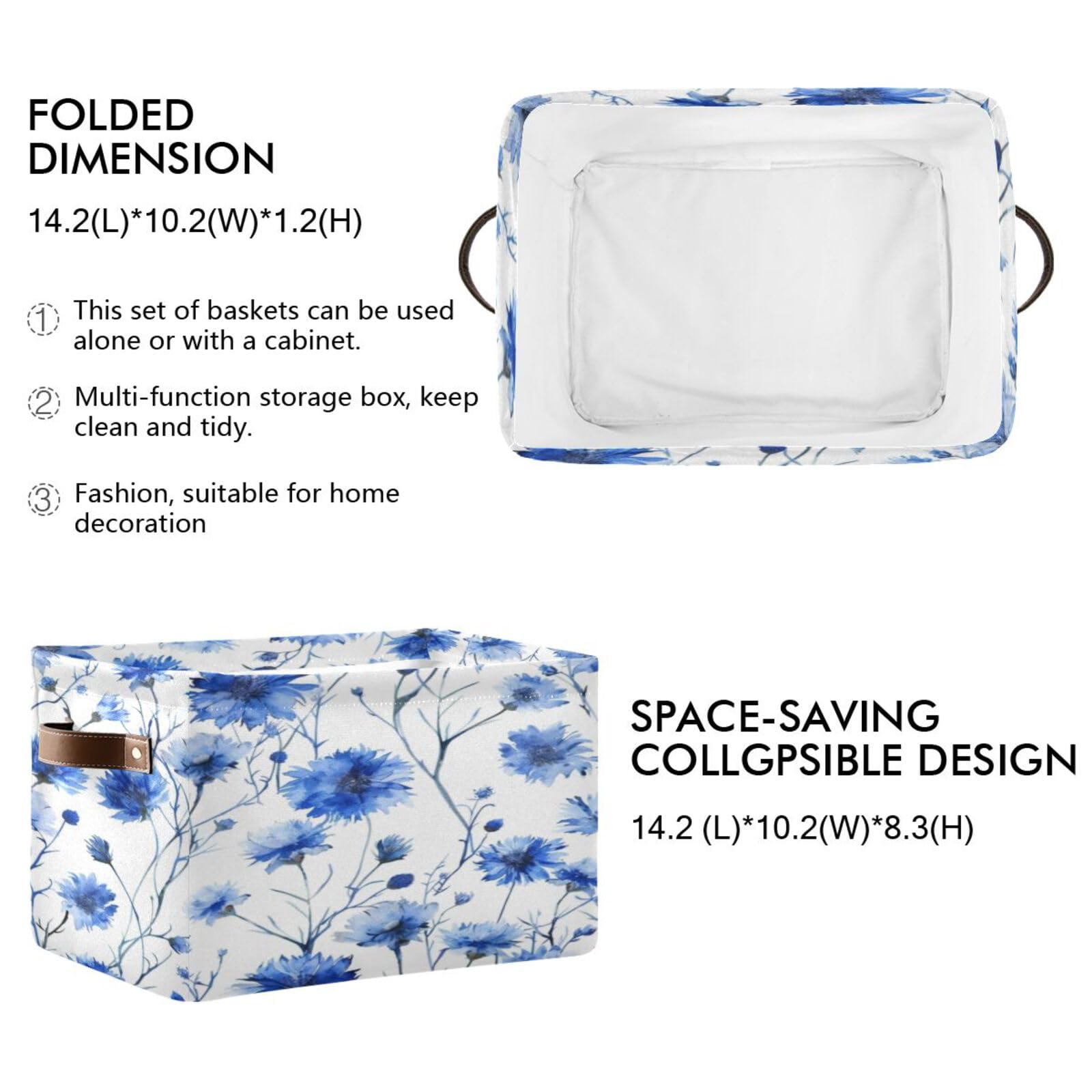 Large Fabric Storage Bins with Handles - Collapsible Organizer for Clothes, Toys & Home | Blue Wildflower