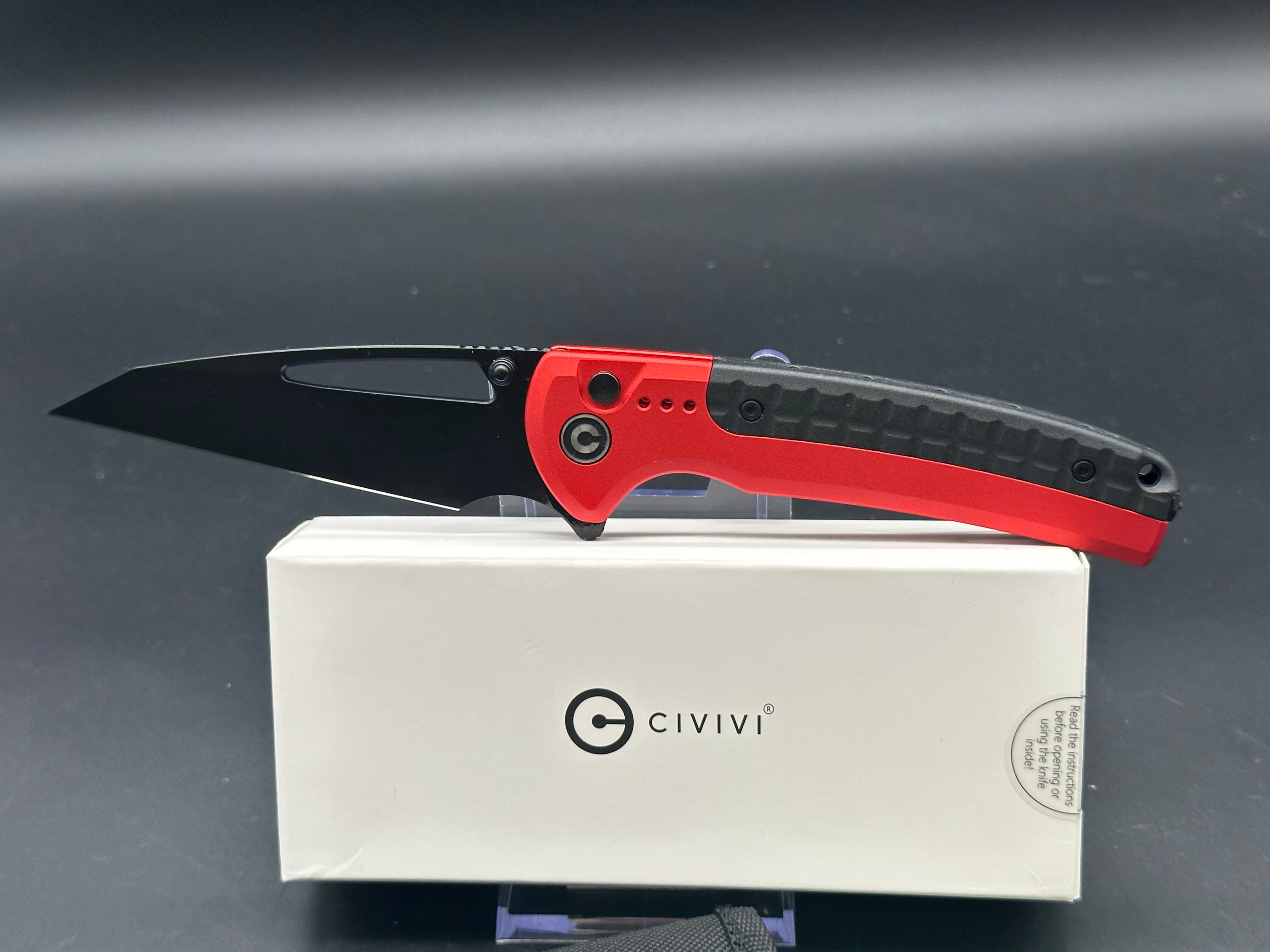 CIVIVI SENTINEL Tactical Folding Knife - Red Aluminum Handle, K110 Black Blade, Button Lock EDC Pocket Knife | Perfect for Outdoor Camping, Hiking, Survival & Everyday Carry