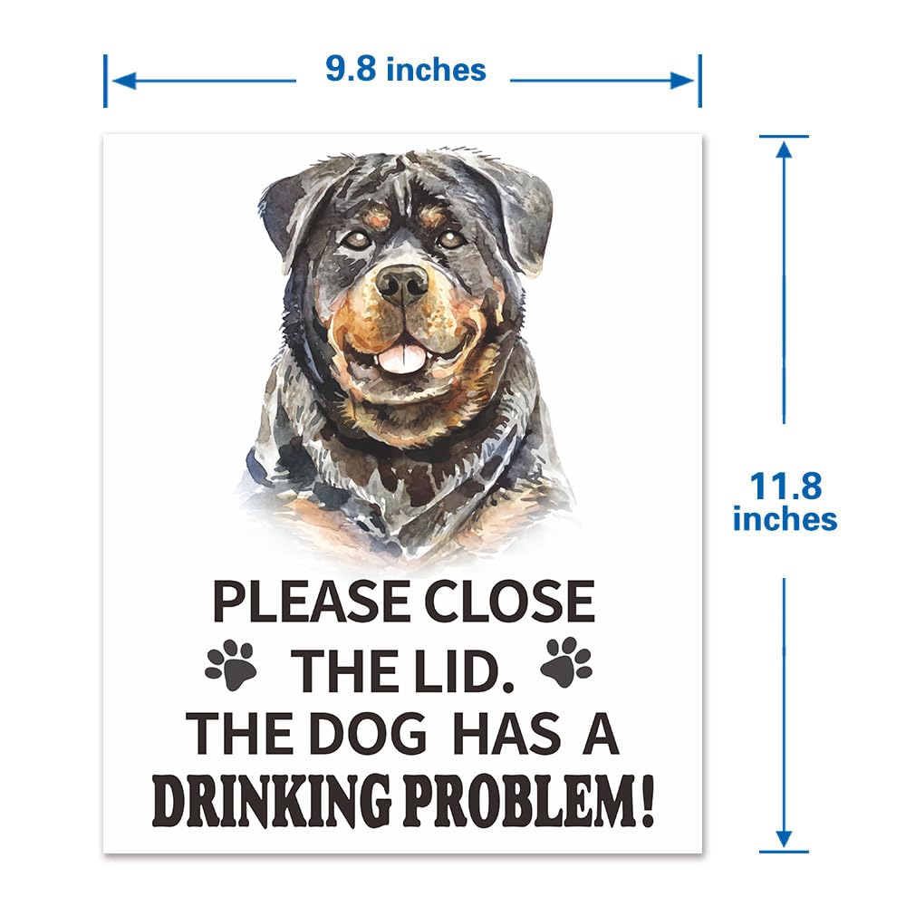 Funny Rottweiler Dog Toilet Seat Cover Decal - 'Please Close The Lid, The Dog Has Drinking Problems' - Humorous Bathroom Decor Vinyl Sticker - Waterproof & Removable - Perfect for Home, Apartment & Office Washrooms