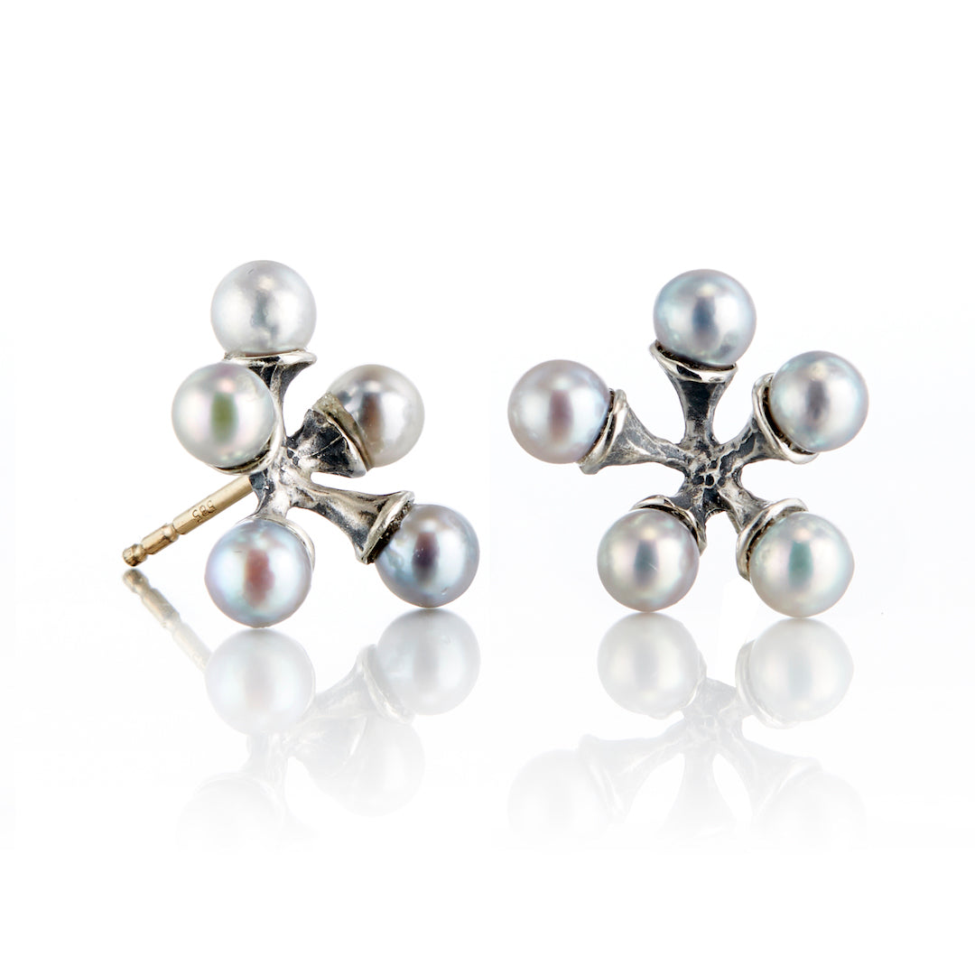 Elegant Light Silver Akoya Pearl Micro Jack Earrings – Perfect for Weddings, Parties & Everyday Wear