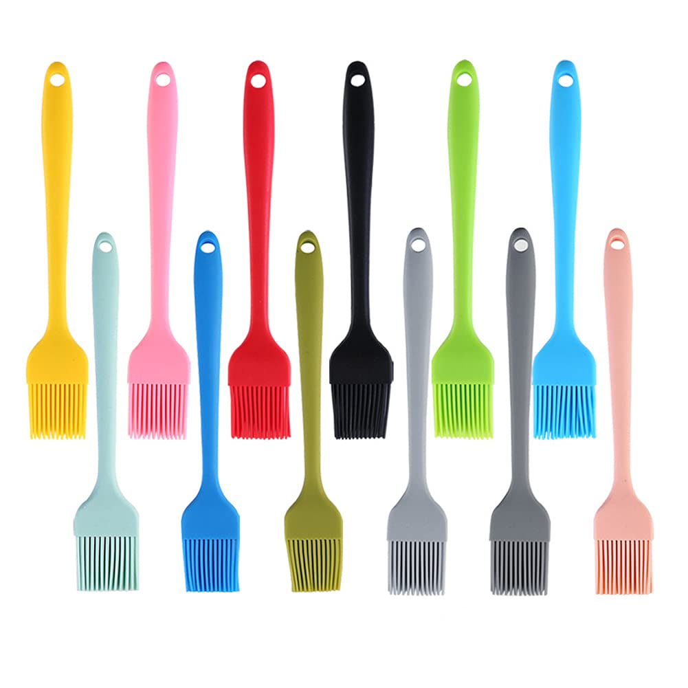 CANDeal 12 PCS Silicone Basting Brushes for Baking, Grilling & Cooking - Heat Resistant, Durable, Flexible & Dishwasher Safe - Assorted Colors - Perfect for Pastry, BBQ, Oil Application & Cake Decorating