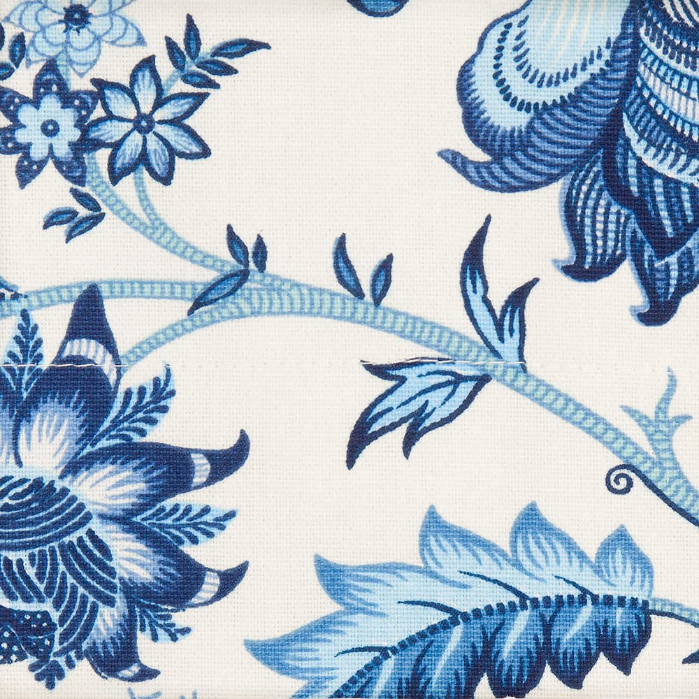 Blue and Off White Floral Valance Curtains - 53x13 Inch Rod Pocket Window Treatments for Kitchen & Living Room Decor - Elegant Home & Office Window Coverings
