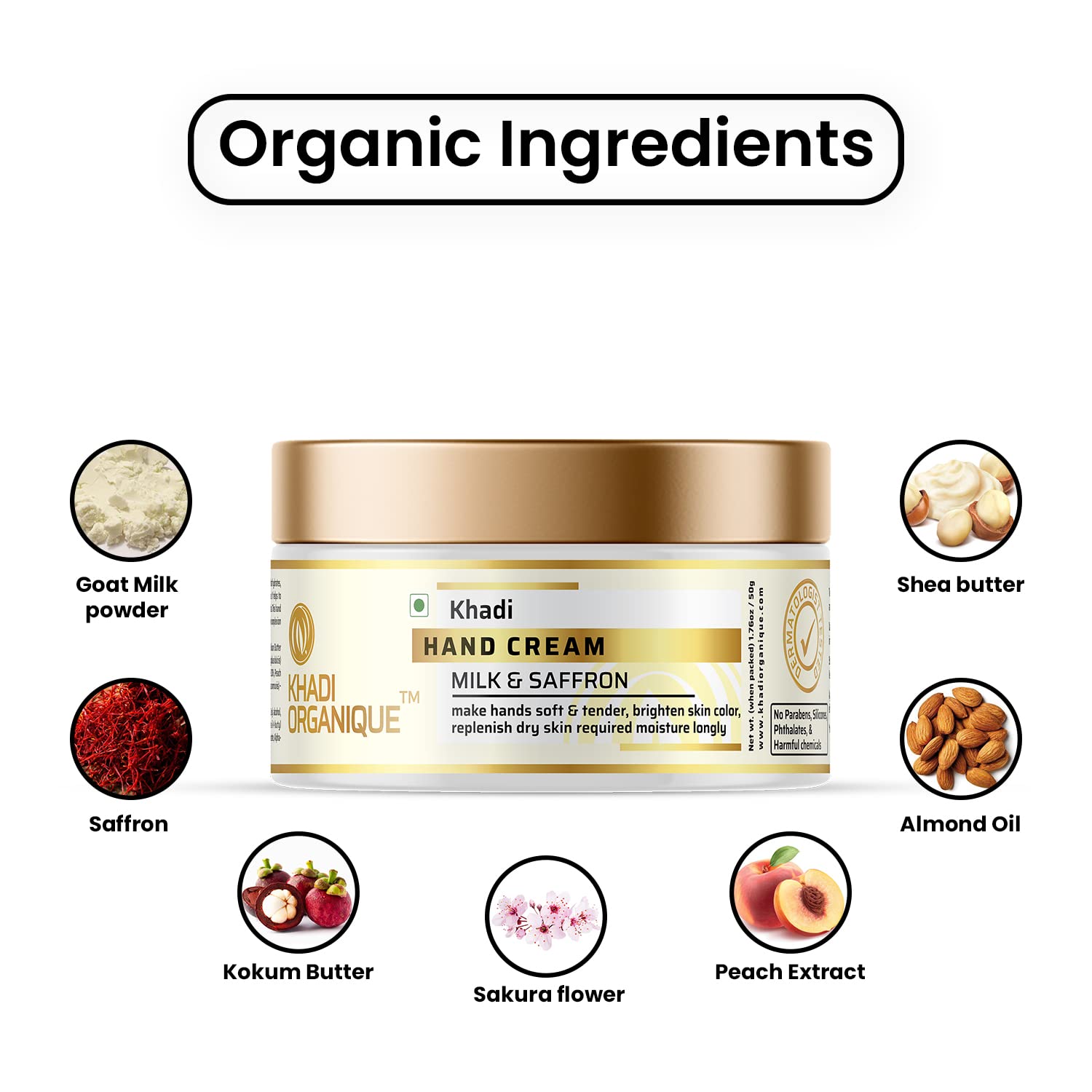 Khadi Organique Milk & Saffron Hand Cream for Dry, Rough Skin - 50GM | Natural Moisturizer for Cracked Hands | Perfect for Winter Care & Daily Hydration