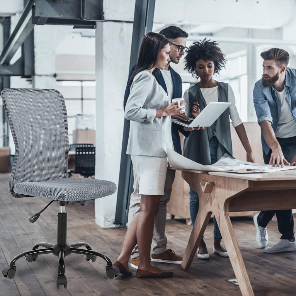 Ergonomic Mesh Office Chair - Adjustable Armless Computer Desk Chair with Swivel & Rolling Wheels for Home Office, Work, Meetings - Grey (Ideal for Long Hours of Sitting & Productivity)