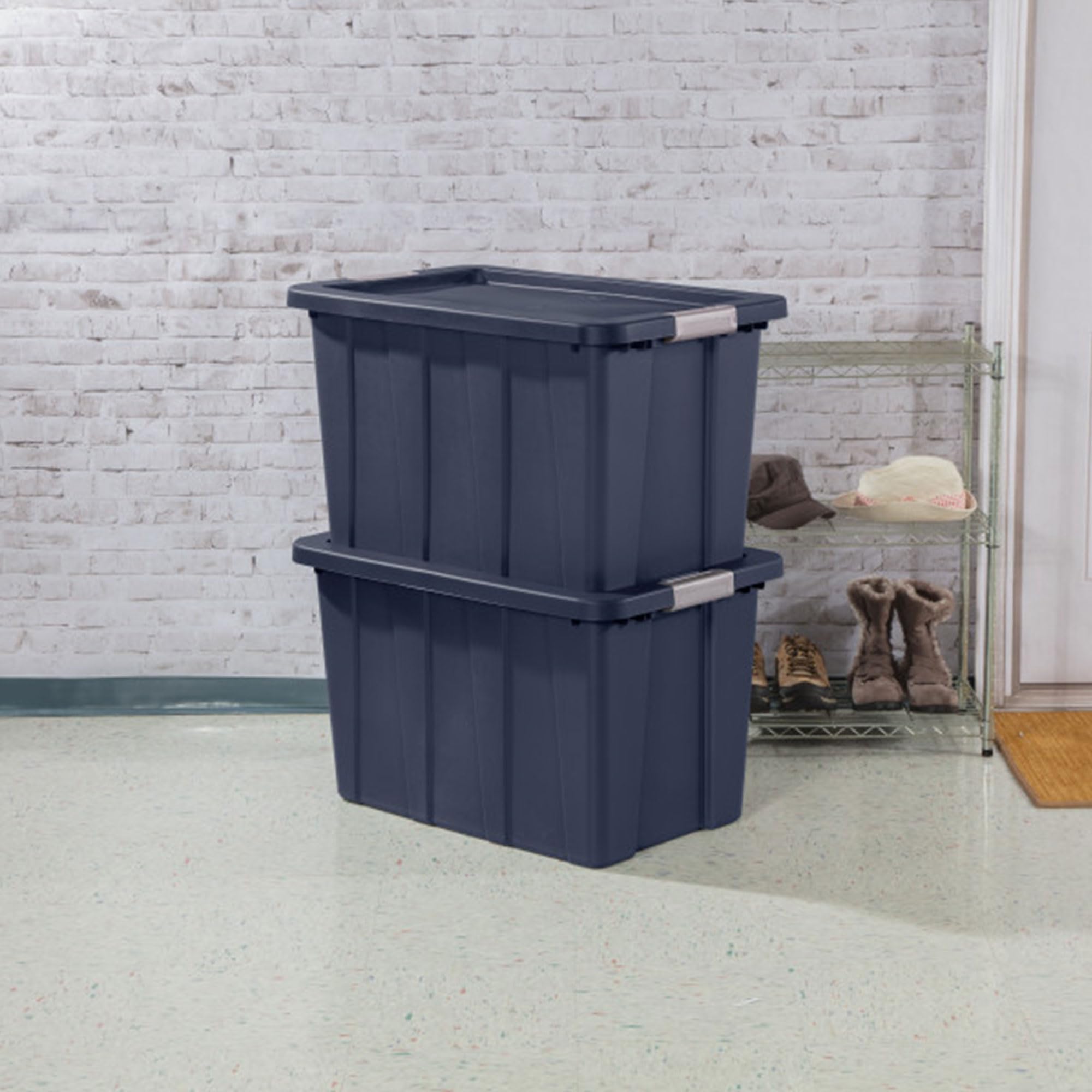 Sterilite 8-Pack 30 Gallon Heavy Duty Storage Bins with Secure Lids - Dark Indigo Tuff1 Totes for Home Organization, Garage, and Moving Supplies