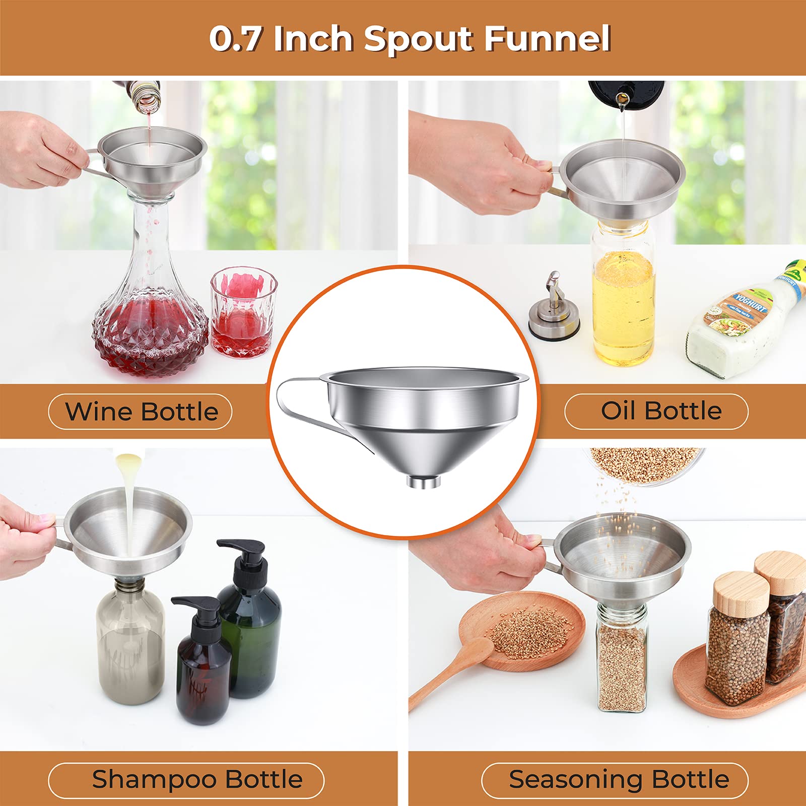 Stainless Steel Canning Funnel Set for Wide Mouth & Regular Mason Jars - Kitchen Funnel with Strainer for Bottles, Oil, Jam, Grains - Perfect for Home Canning, Food Storage & Meal Prep