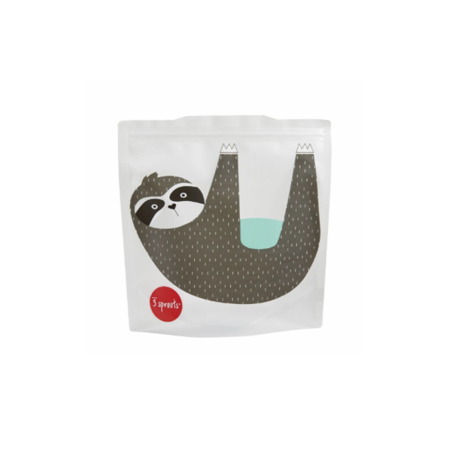 3 Sprouts Sandwich Bags 2-Pack - Cute Sloth Design | Reusable Lunch Bags for Kids & Adults | Perfect for School, Work, Picnics & Travel