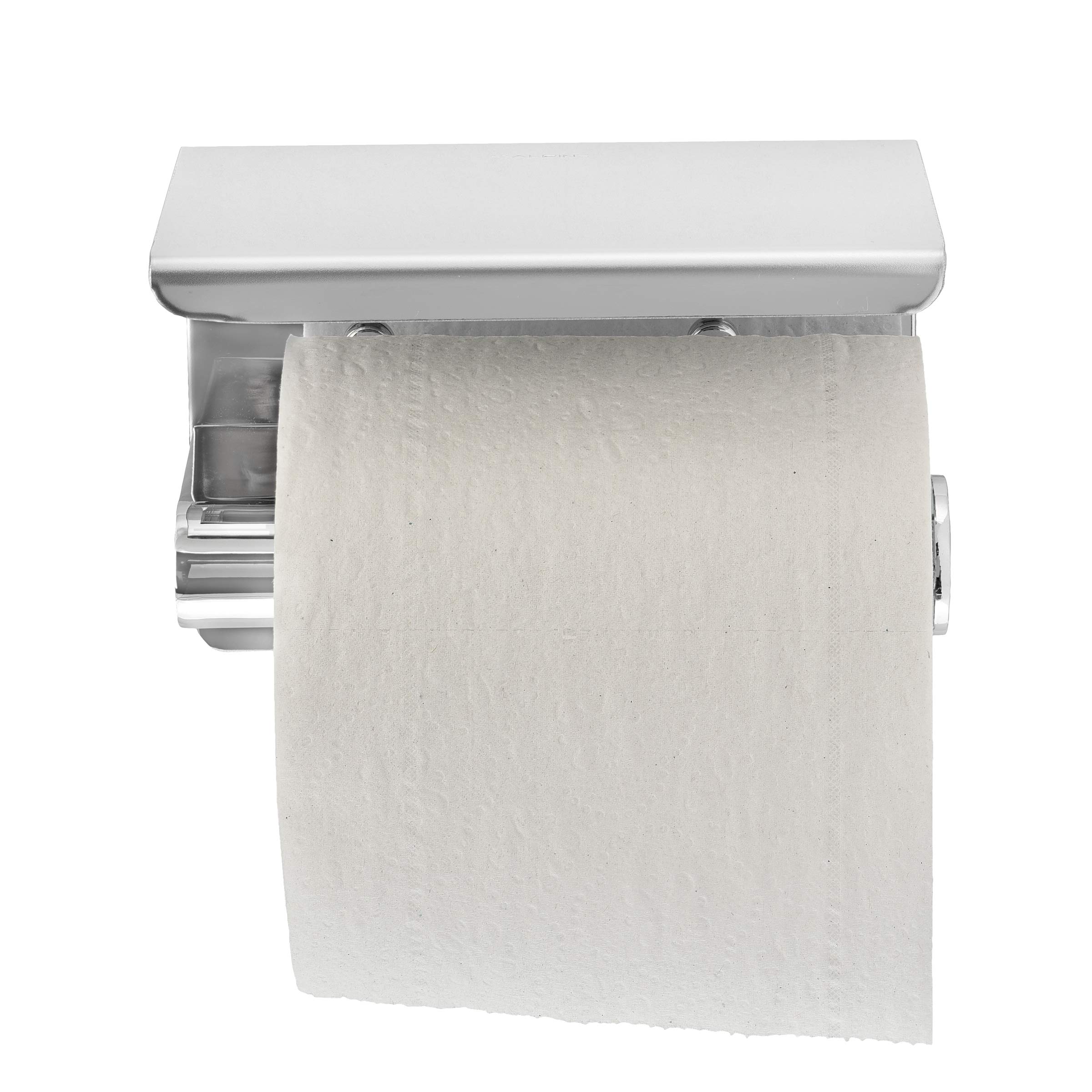 Alpine Industries Single Toilet Paper Holder with Shelf Storage Rack & Sanitary Napkin Receptacle Set - Bathroom Organizer for Home, Office, and Public Restrooms
