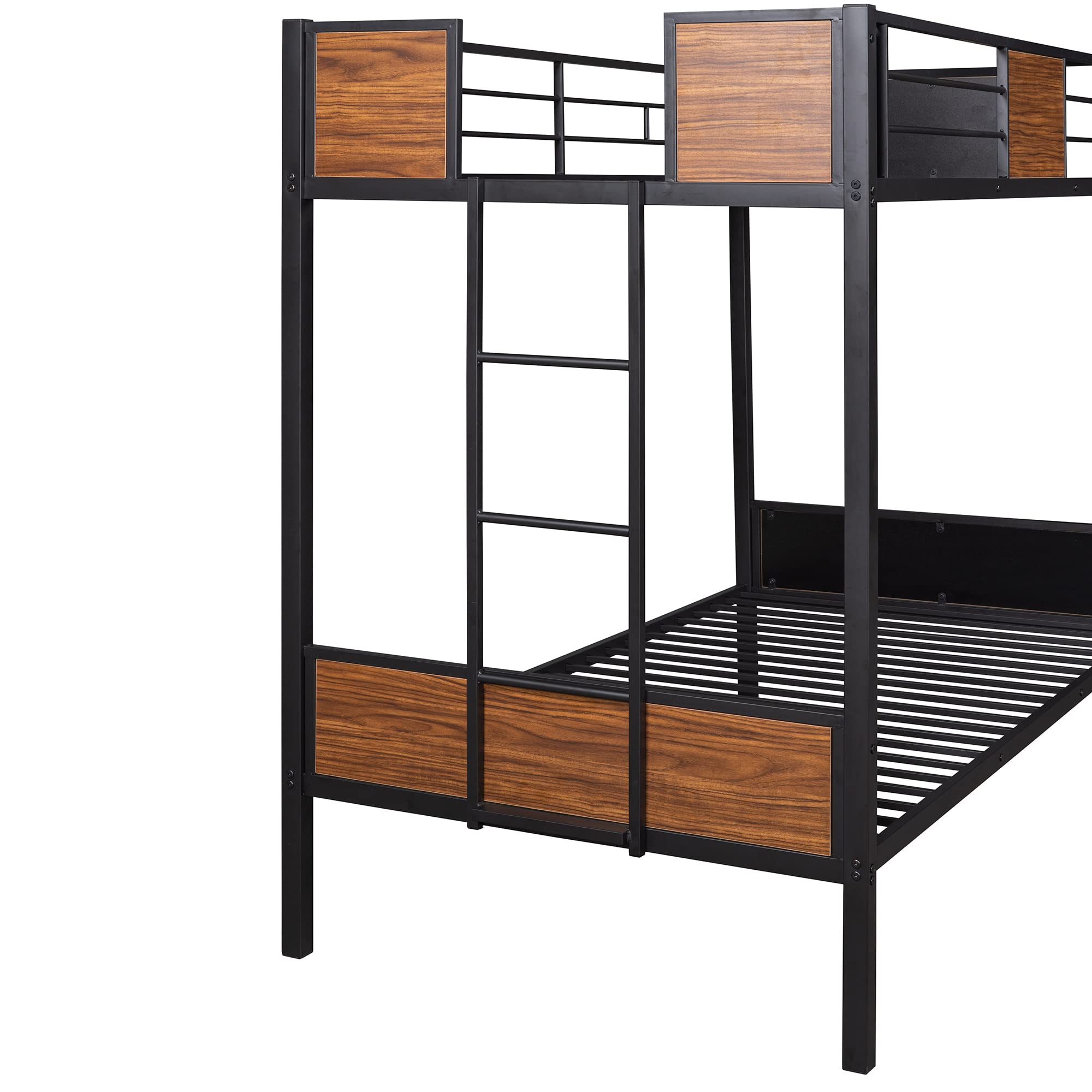 Modern Twin-Over-Twin Metal Bunk Bed with Safety Rail & Ladder - Sturdy Steel Frame Bunk Bed for Kids, Teens & Adults - Perfect for Small Bedrooms, Dorm Rooms & Guest Rooms
