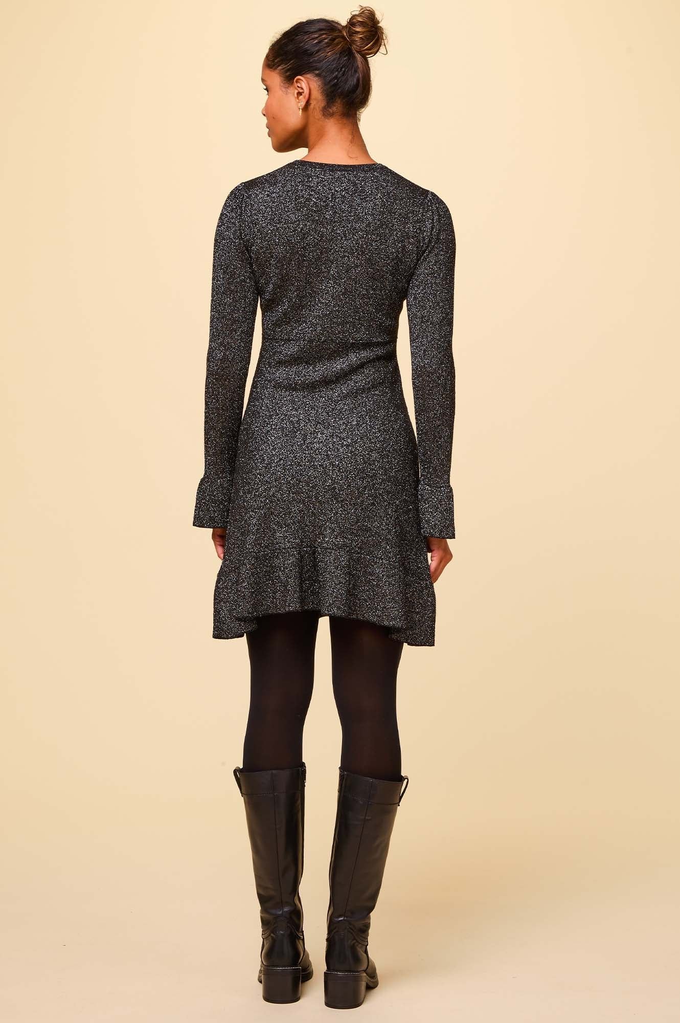 Elegant Metallic Knit Short Dress for Women - Black & Gold | Perfect for Night Out, Party, and Special Occasions