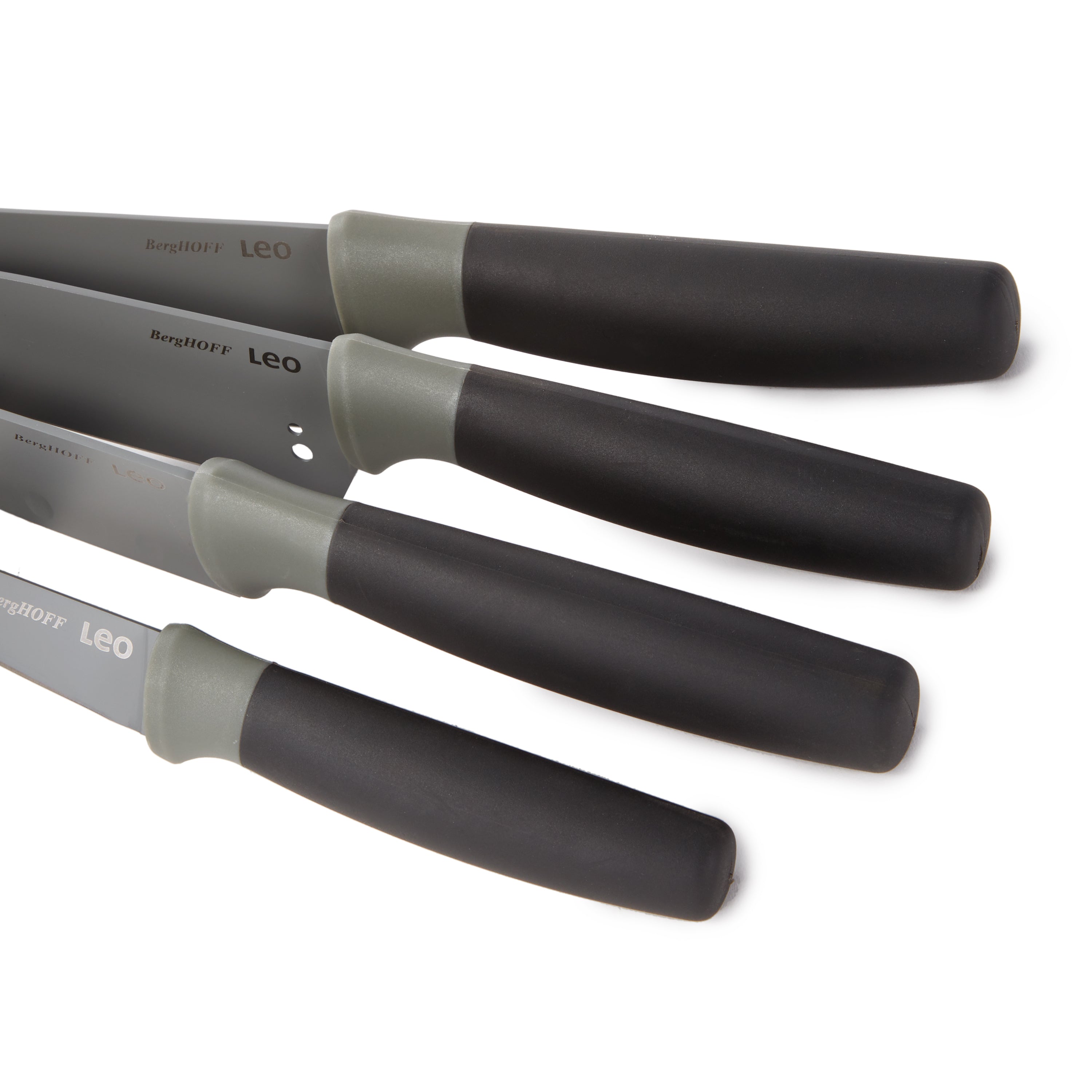 BergHOFF Leo Balance 4-Piece Nonstick Stainless Steel Cutlery Set - Eco-Friendly Recycled Material, Dishwasher Safe, Modern Grey Utensils for Cooking, Serving & Everyday Kitchen Use
