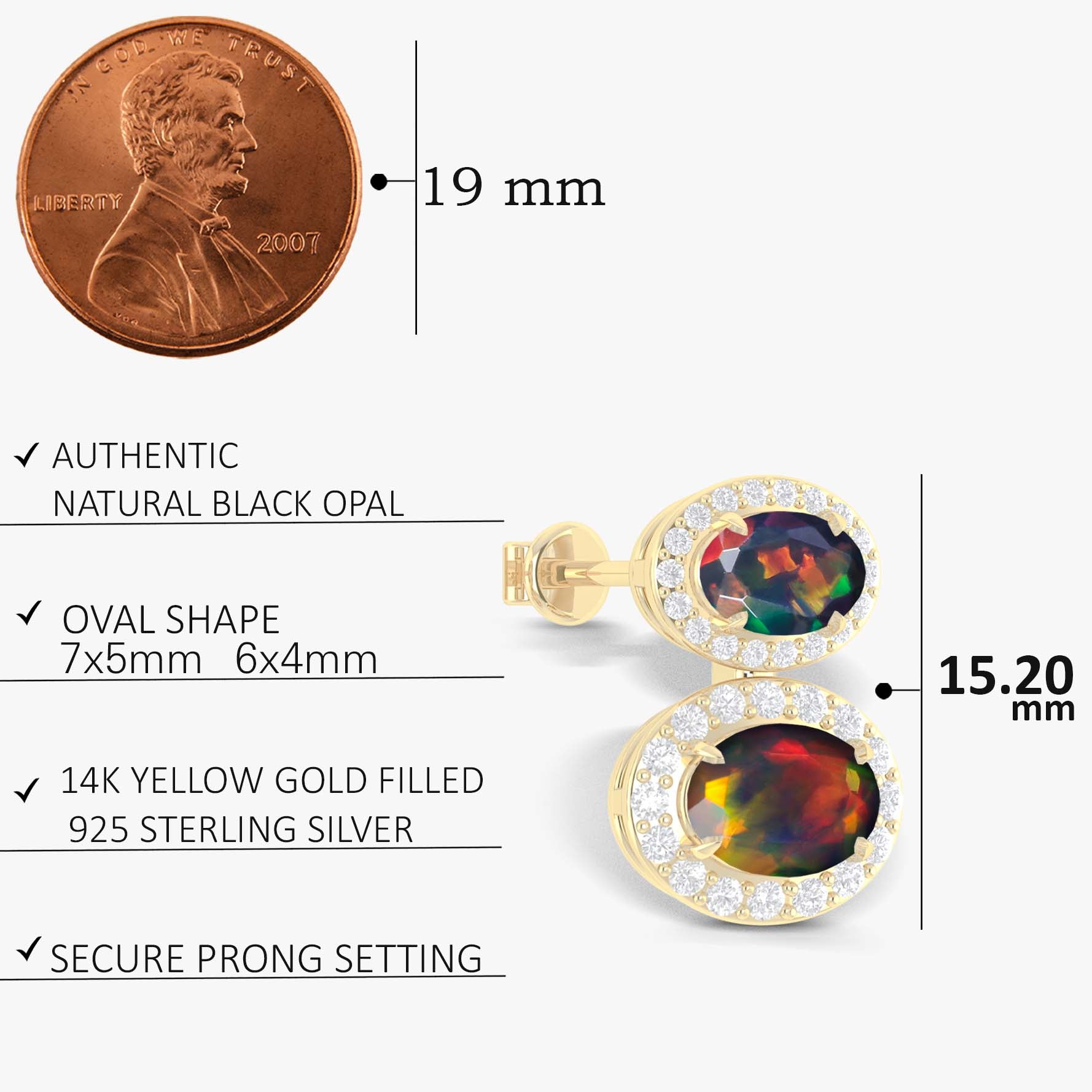 Natural Black Opal Dual Stone Halo Stud Earrings for Women – Genuine Opal Jewelry, 925 Sterling Silver, Elegant Gift for Birthday, Anniversary & Special Occasions
