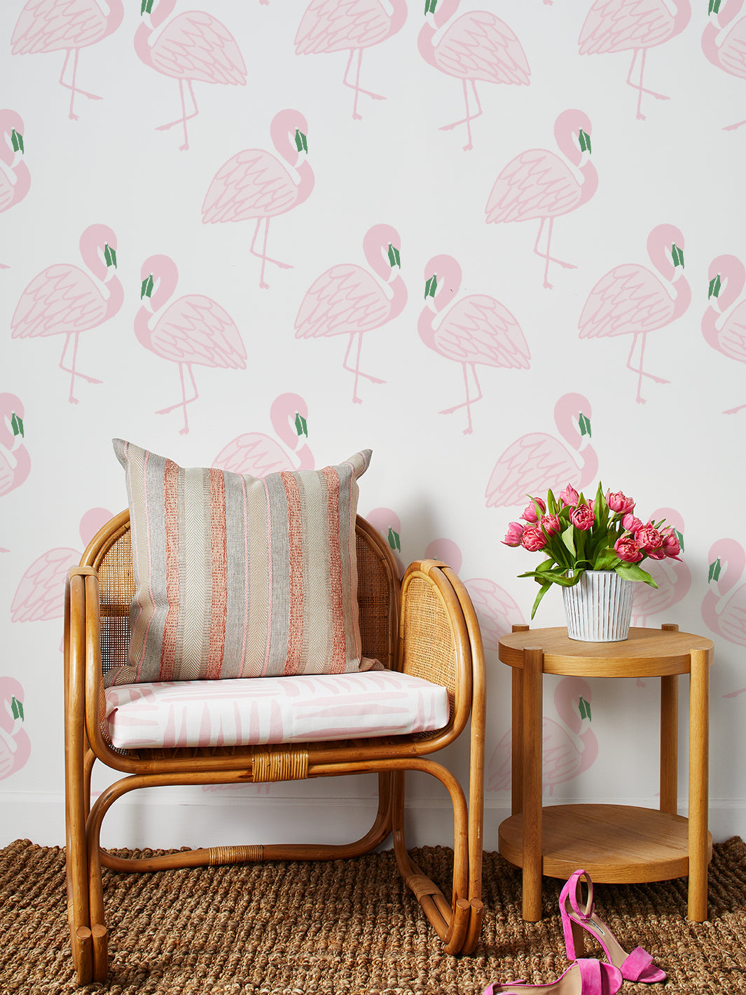 Flamingos Wallpaper by Tea Collection - Tropical Pink Flamingo Peel & Stick Wallpaper for Bedroom, Bathroom, Nursery - Beverly Hills Inspired Home Decor