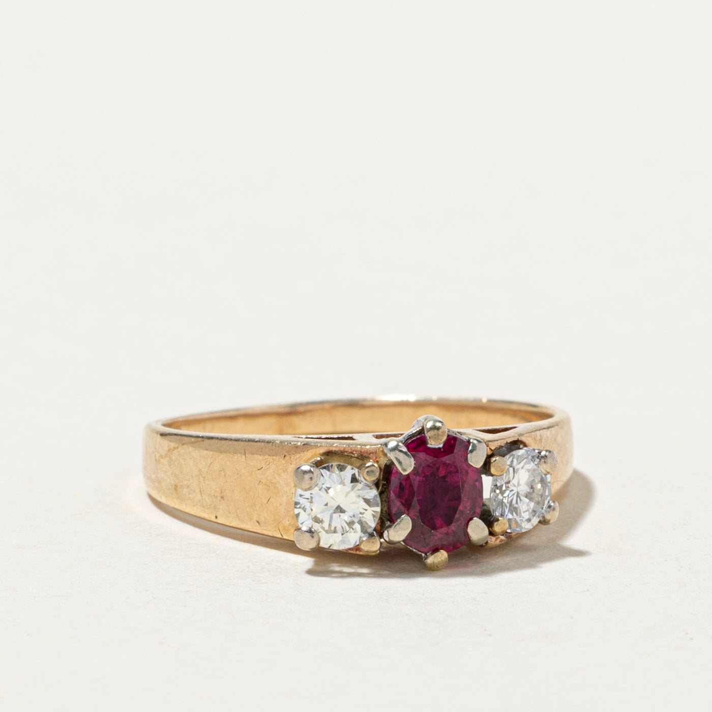 Exquisite Three Stone Ruby & Diamond Ring | 0.52ct Natural Ruby & 0.18ctw Diamonds | Size 7.25 | Elegant Engagement, Anniversary & Gift Jewelry for Women