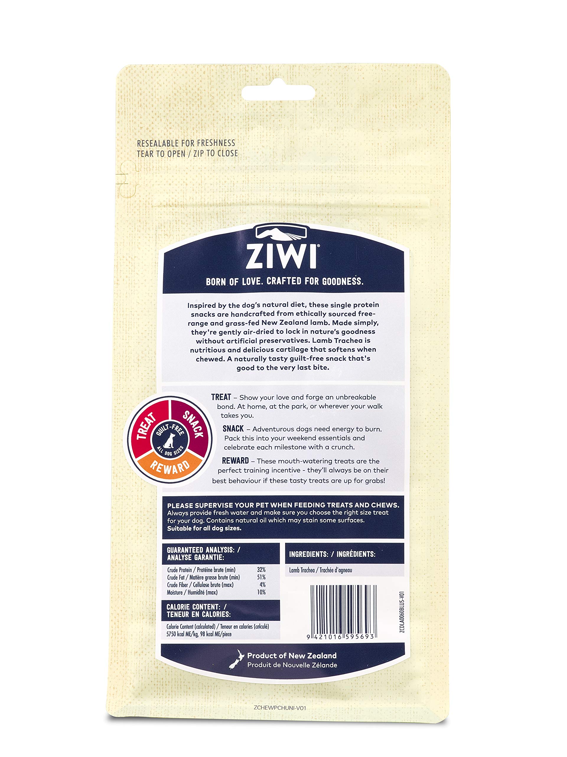 ZIWI Premium Air-Dried Lamb Trachea Dog Treats - All Natural, Grain-Free, Single Protein, High-Value Training Rewards & Chews for Dogs - 2.1oz Pack - Perfect for Training, Dental Health & Anxious Pets