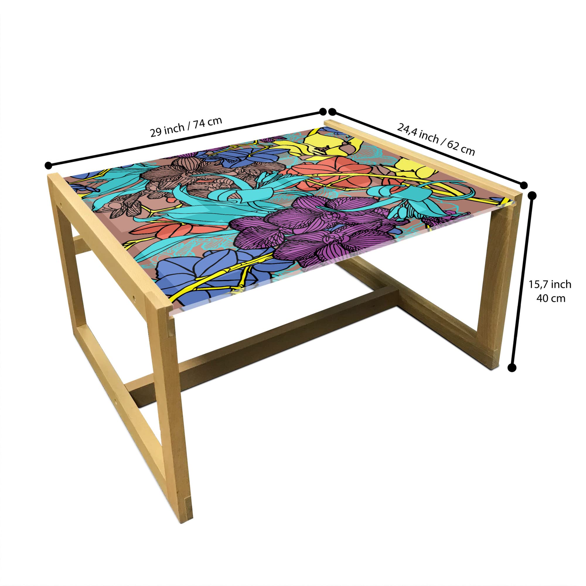 Ambesonne Orchid Coffee Table - Modern Floral Print Acrylic Glass Center Table for Office & Dorm Decor