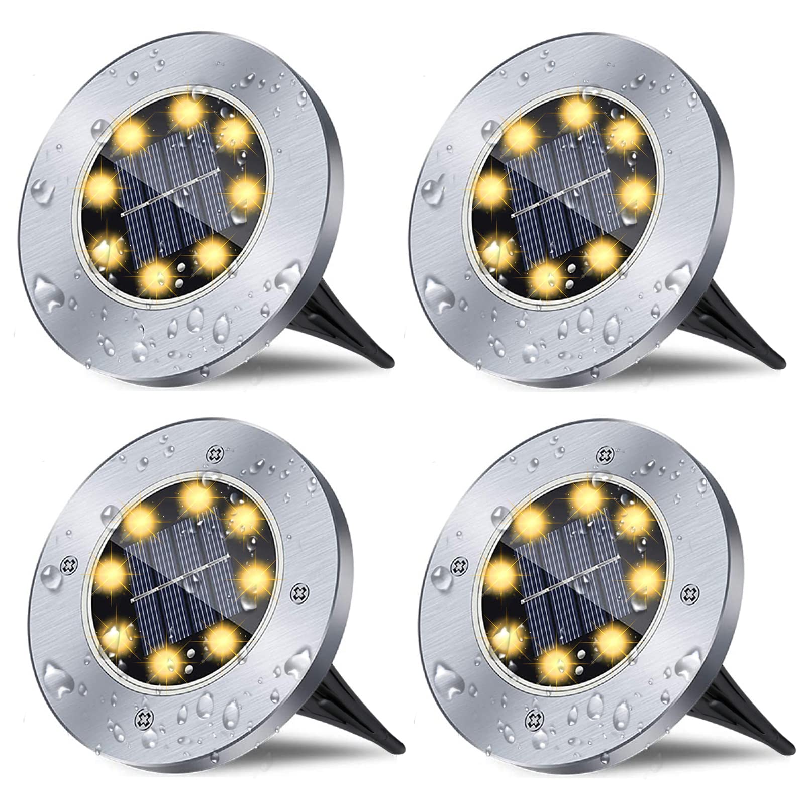 Solar Powered Ground Lights - Waterproof Outdoor Garden Lights, Bright LED Landscape Lighting for Pathway, Yard, Deck, Lawn, Patio & Walkway (4 Pack Warm White) - Perfect for Nighttime Safety & Garden Decoration