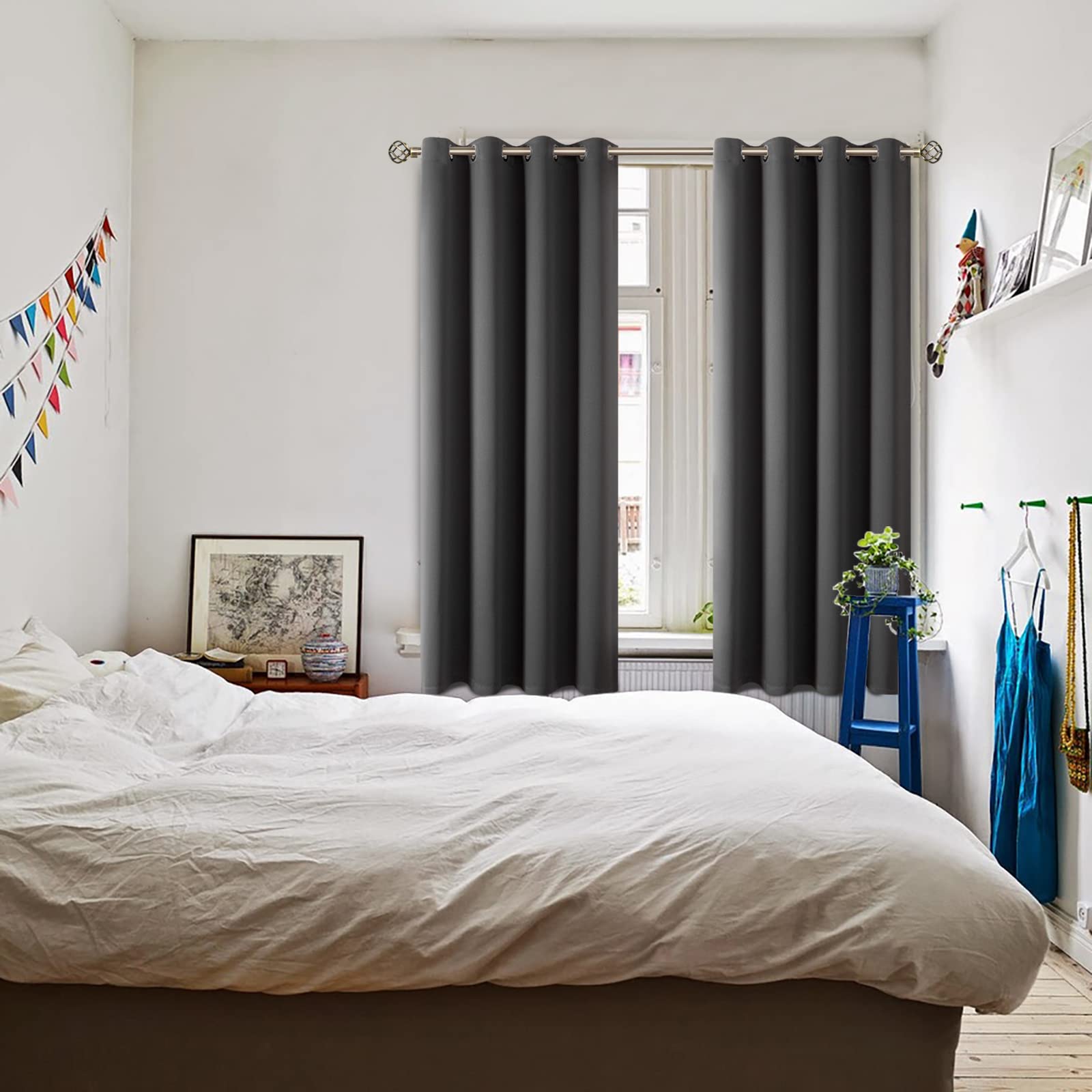 BGment Blackout Curtains 2 Panels - 63 Inch Length 52 Inch Width Thermal Insulated Room Darkening Window Drapes for Bedroom, Living Room, Nursery - Dark Grey Grommet Curtains for Better Sleep & Energy Efficiency
