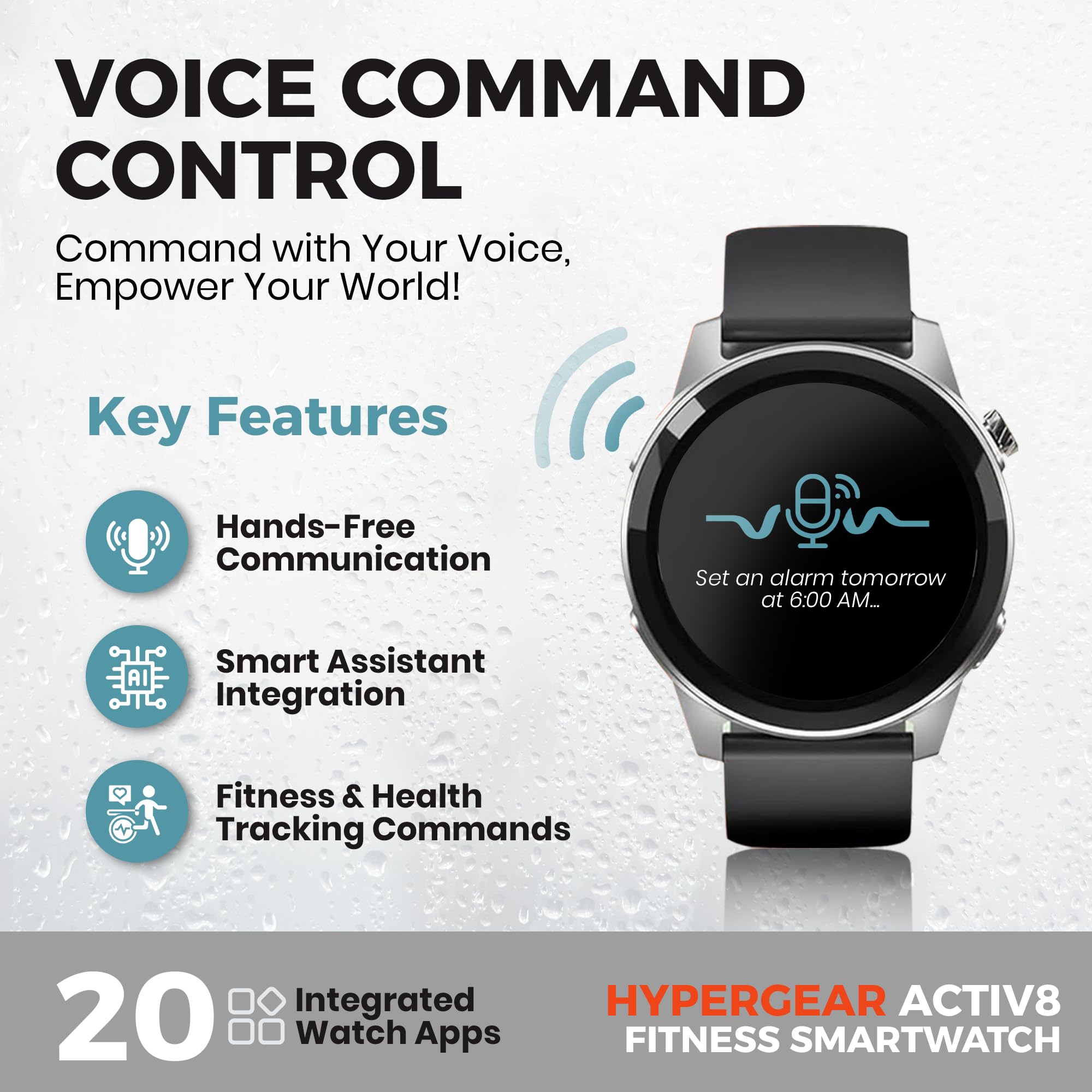 HyperGear Activ8 Smartwatch - Fitness Tracker with 120+ Exercise Modes, SpO2 & Heart Rate Monitor, Step Counter, iOS/Android Compatible, 7-Day Battery Life - Perfect for Running, Gym Workouts & Daily Activity Tracking