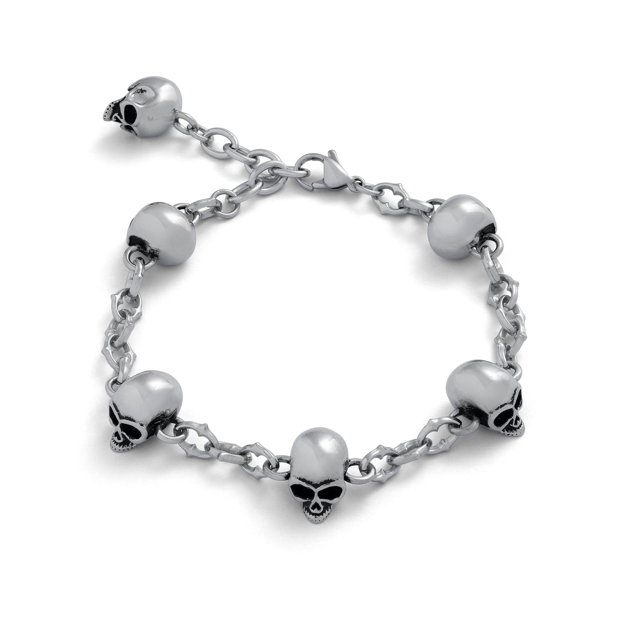 Gothic Skull Charm Cathedral Spiked Link Bracelet for Women - Punk Rock Jewelry for Halloween, Parties & Alternative Fashion