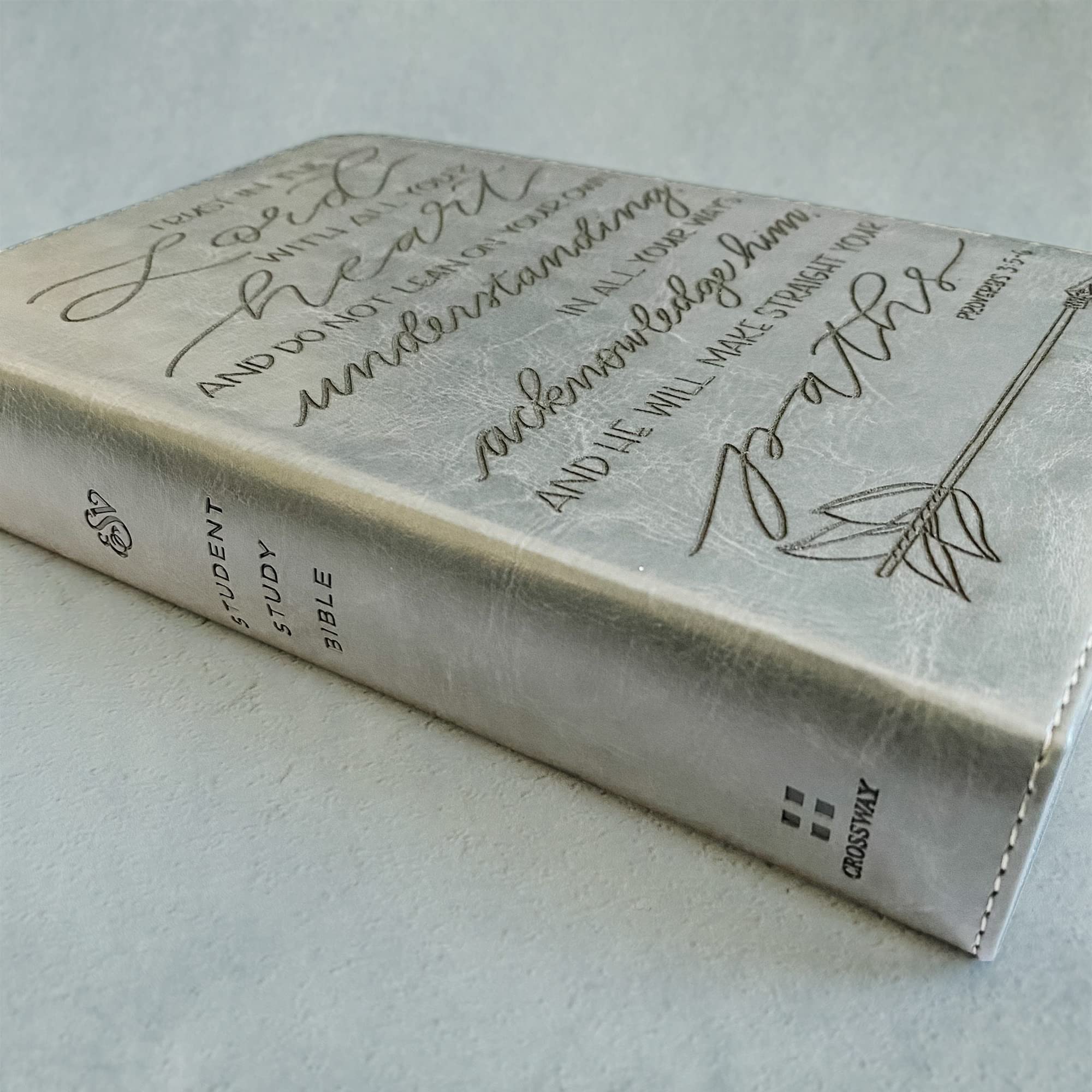 Hand Lettered & Laser Engraved ESV Bible - Gray TruTone Leather Cover Study Bible for Students | Personalized Gift with Custom Name Engraving | Perfect for Graduation, Confirmation & Daily Devotion