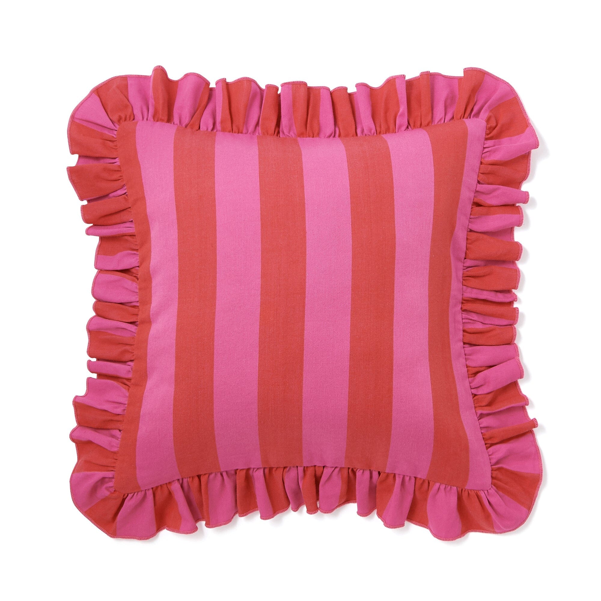 Frill Stripe Decorative Pillow Cover 18x18 Inches - Red and Pink Striped Cushion Case for Sofa, Bed, Chair - Home Decor & Living Room Accessories