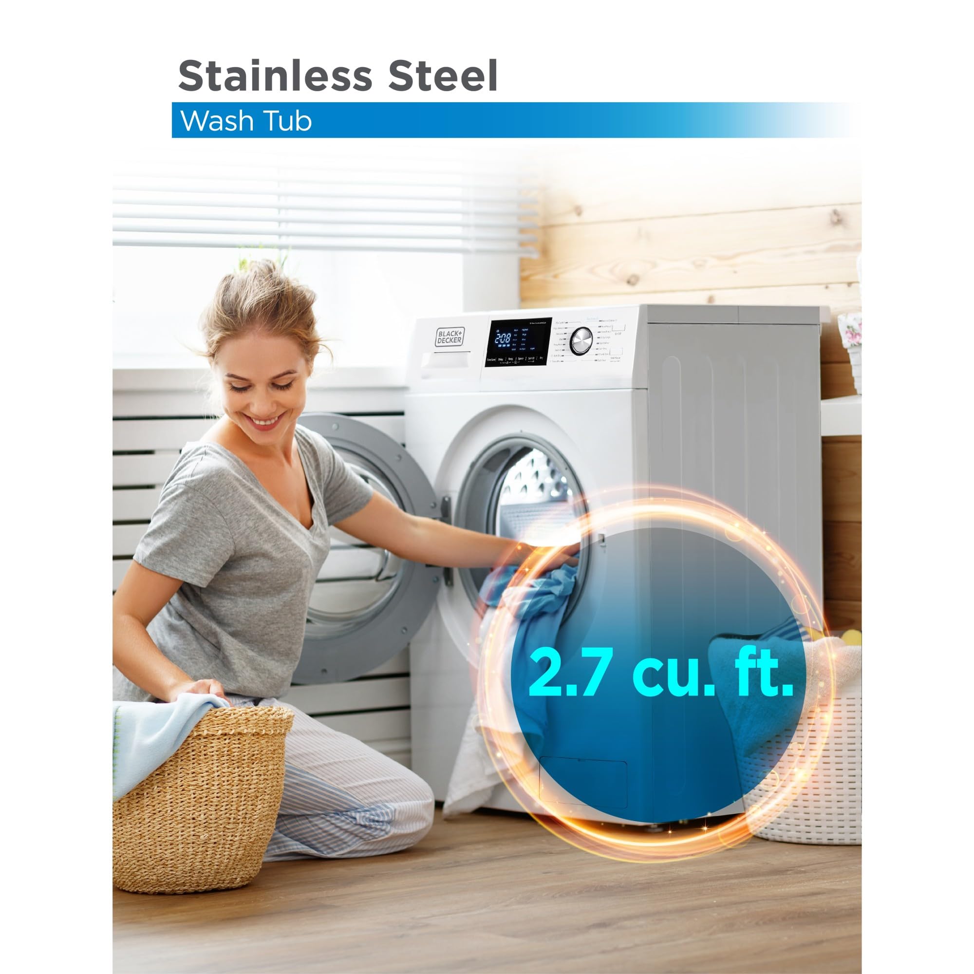 BLACK+DECKER 2.7 Cu. Ft All-in-One Washer Dryer Combo with LED Display & 16 Wash Cycles - Compact Laundry Solution for Apartments, RVs & Small Spaces