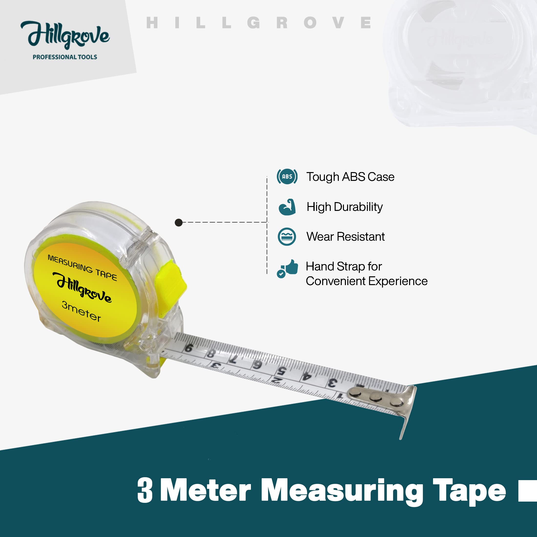 Hillgrove HGCM201M1 Steel Blade Measuring Tape (Pack of 2) - 3M/10ft Auto-Lock Tape Measure with Hand Gloves - Perfect for Construction, DIY Projects & Home Improvement