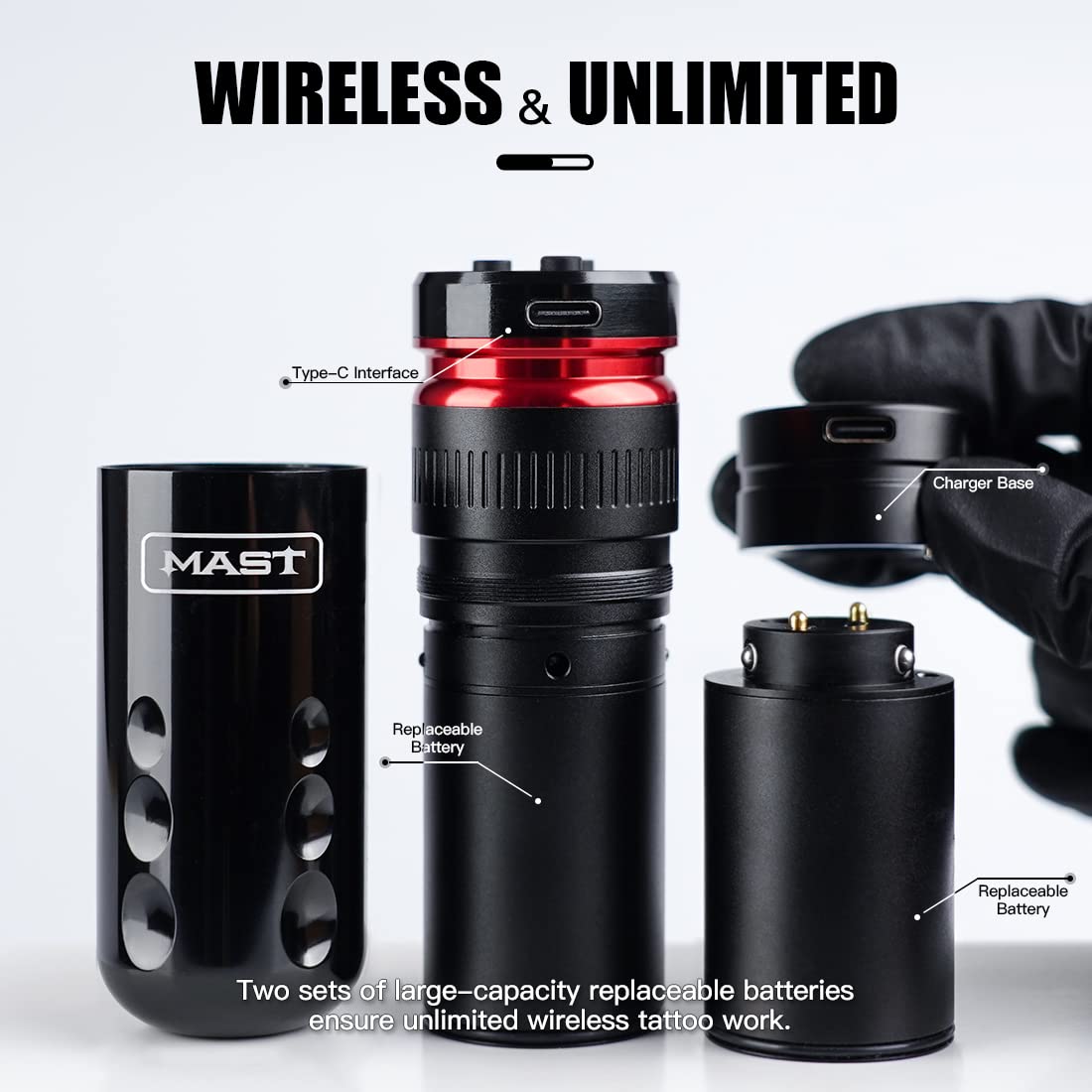 Mast Racer Wireless Tattoo Pen Machine - Brushless Motor Rotary Tattoo Gun with 2 Batteries, Comfort Control & Portable Design (Black, QP-033) | Professional Tattoo Equipment for Artists & Beginners | Home Studio & Travel Tattooing