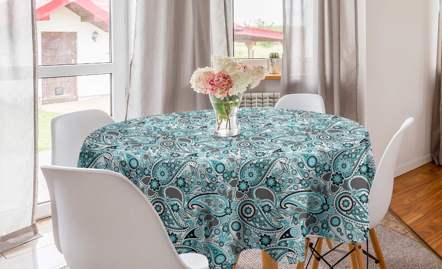 Lunarable Blue Paisley Round Tablecloth - 60 Inch Asian Inspired Floral Design Table Cover for Dining Room & Kitchen Decor | Perfect for Holiday Dinners, Parties & Home Styling (Dark Brown & Sea Blue)