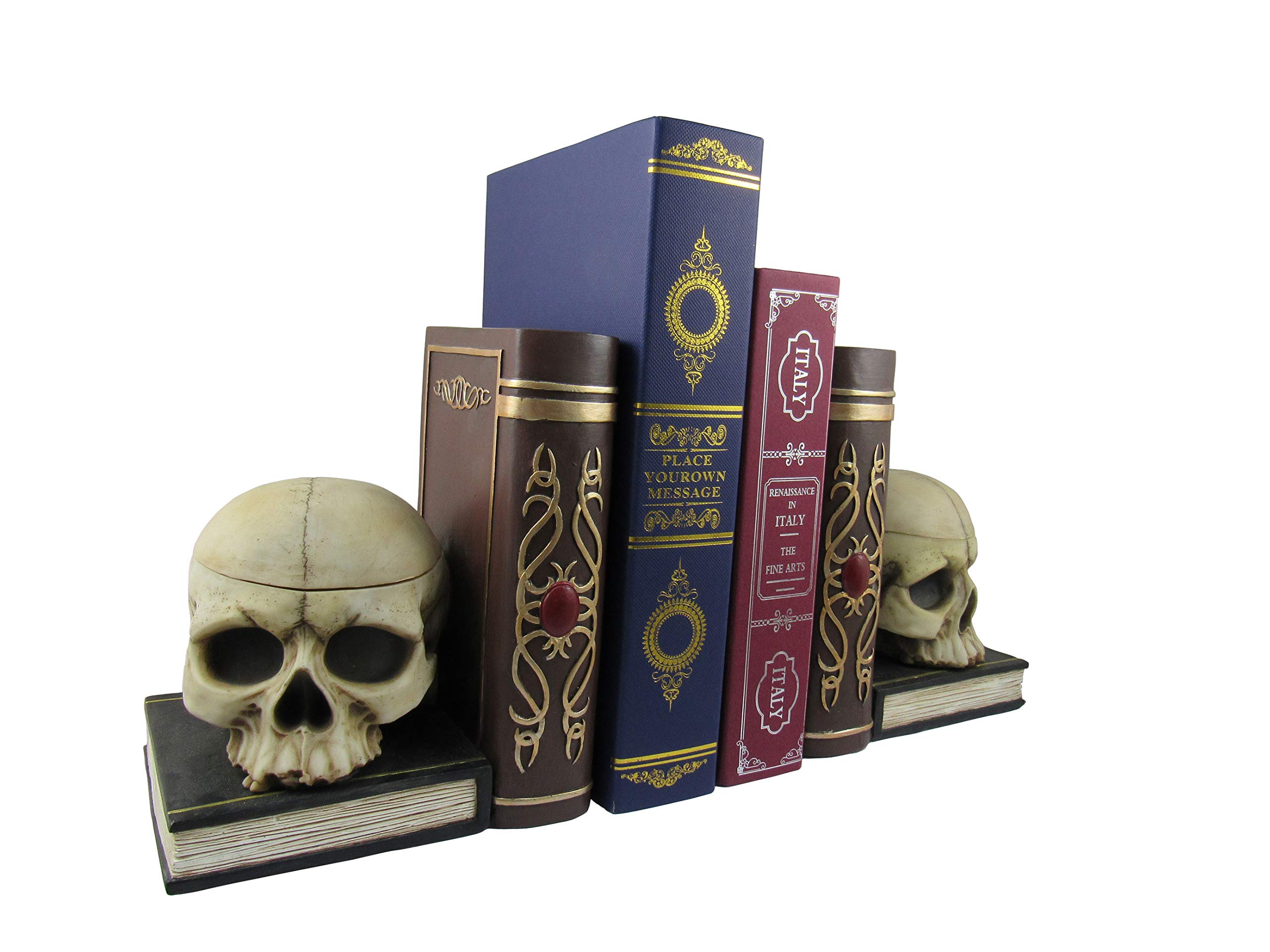 Gothic Skull Decorative Bookends with Small Trinket Box - 12