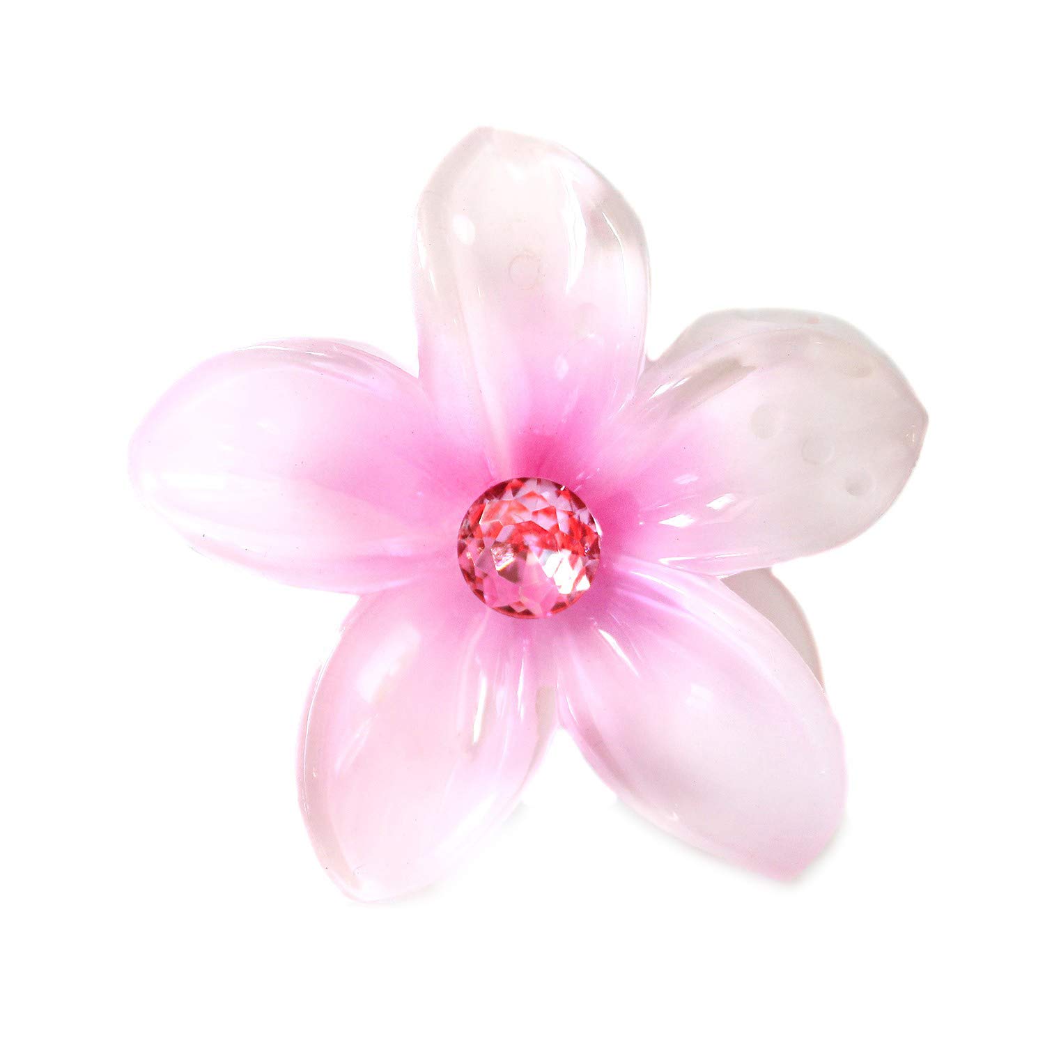 Pink Plastic Pastel Plumeria Flower Hair Claw Clips with Center Stone for Hawaii Luau Party Dance Performance - Perfect for Beach Weddings, Summer Festivals, and Tropical Themed Events