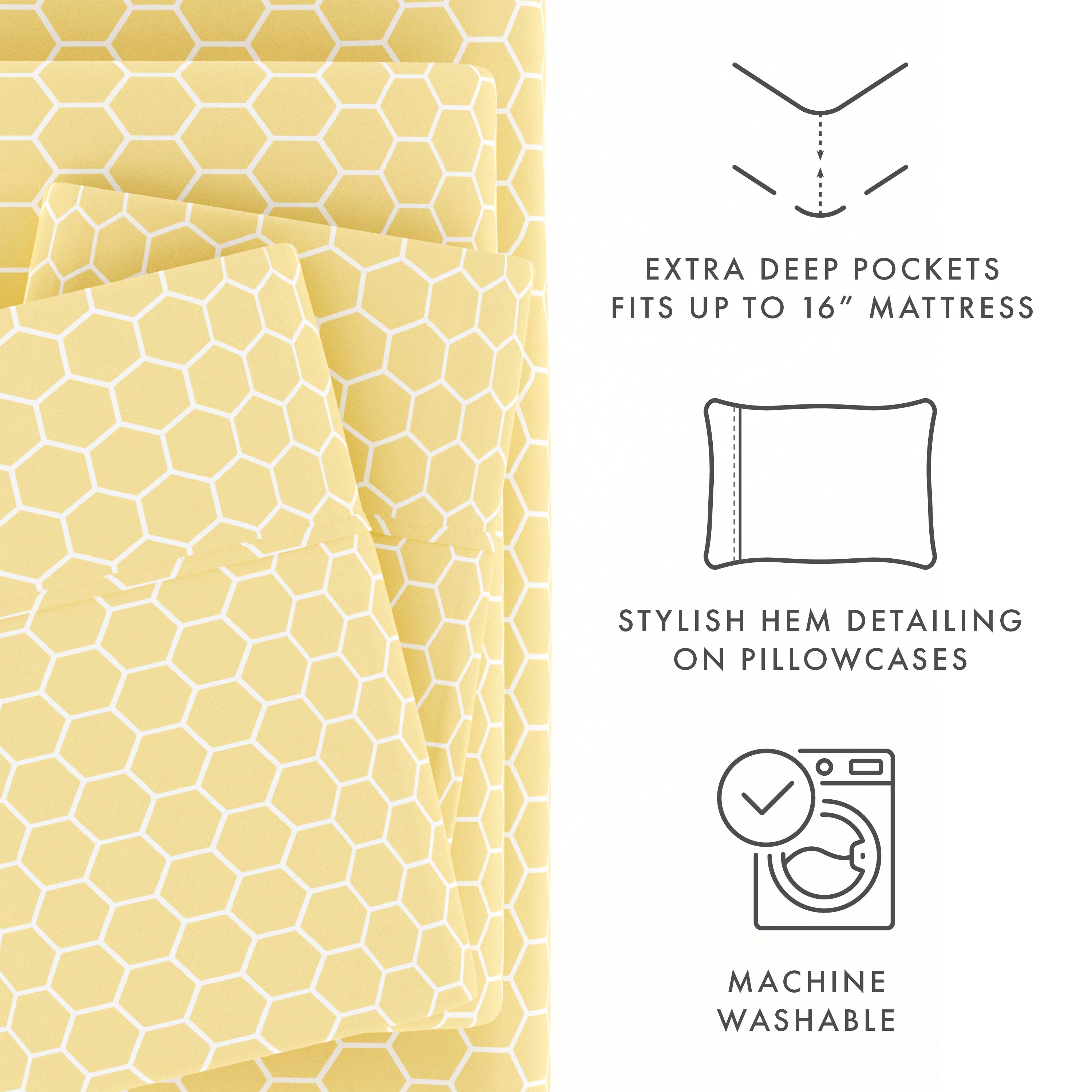Premium Honeycomb Pattern 4-Piece Bed Sheet Set - Queen Size, Soft Breathable Cotton - Perfect for Bedroom, Guest Room & Dormitory Comfort