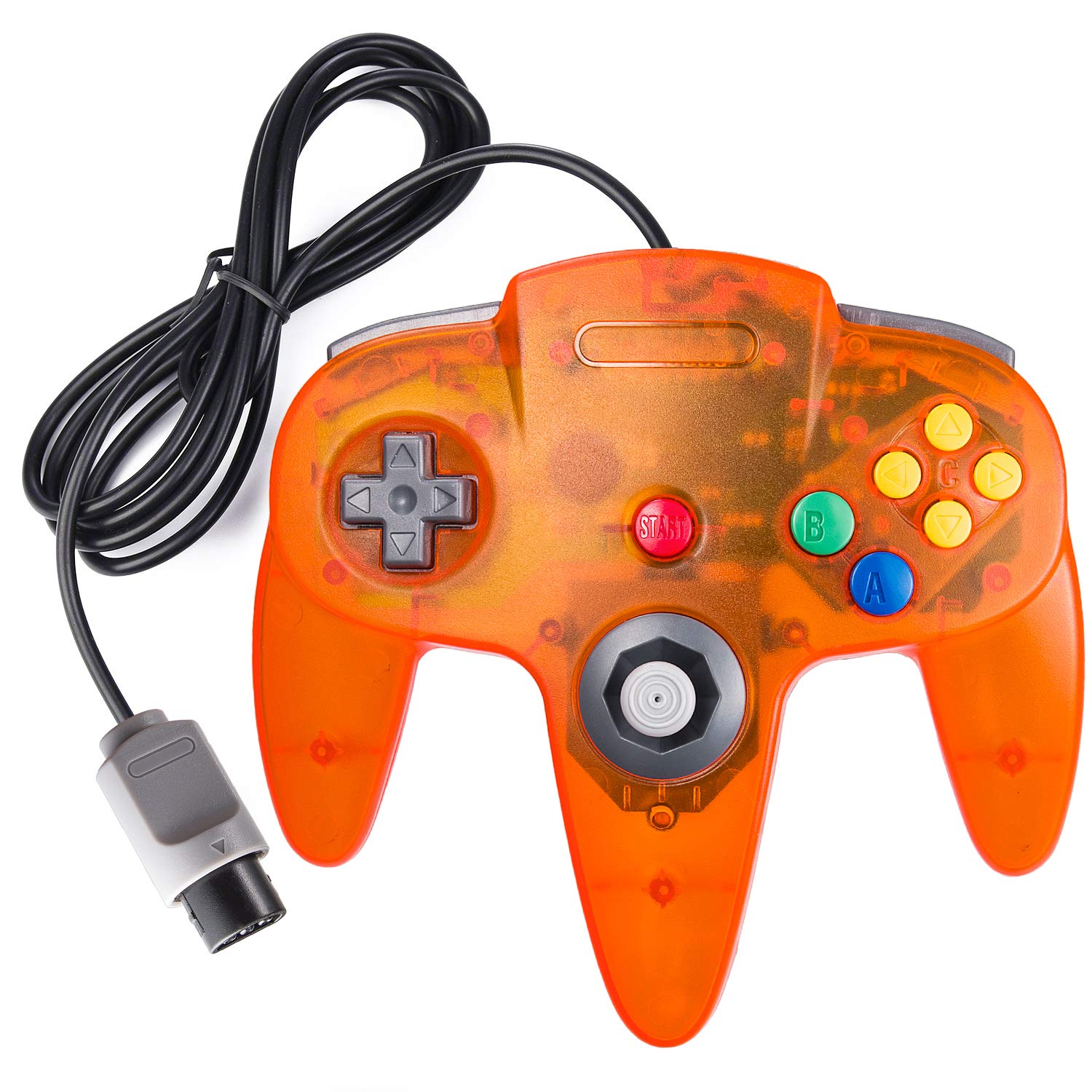 4 Pack Classic N64 Controller - Plug & Play Gamepad Joystick for Nintendo 64 (Non-PC USB Version) - Black/Clear Green/Clear Blue/Clear Orange - Perfect for Retro Gaming & Multiplayer Sessions