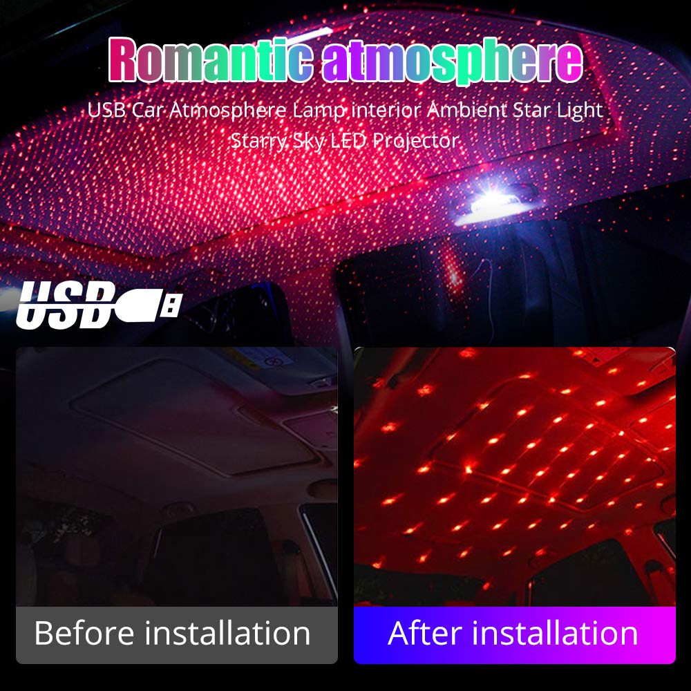 HONLEEX USB Night Light Star Projector - LED Galaxy Light for Bedroom, Kids Room & Nursery - Compact Red Starry Sky Light with USB Power - Perfect for Relaxation, Sleep Aid & Home Decor (Pack of 1)