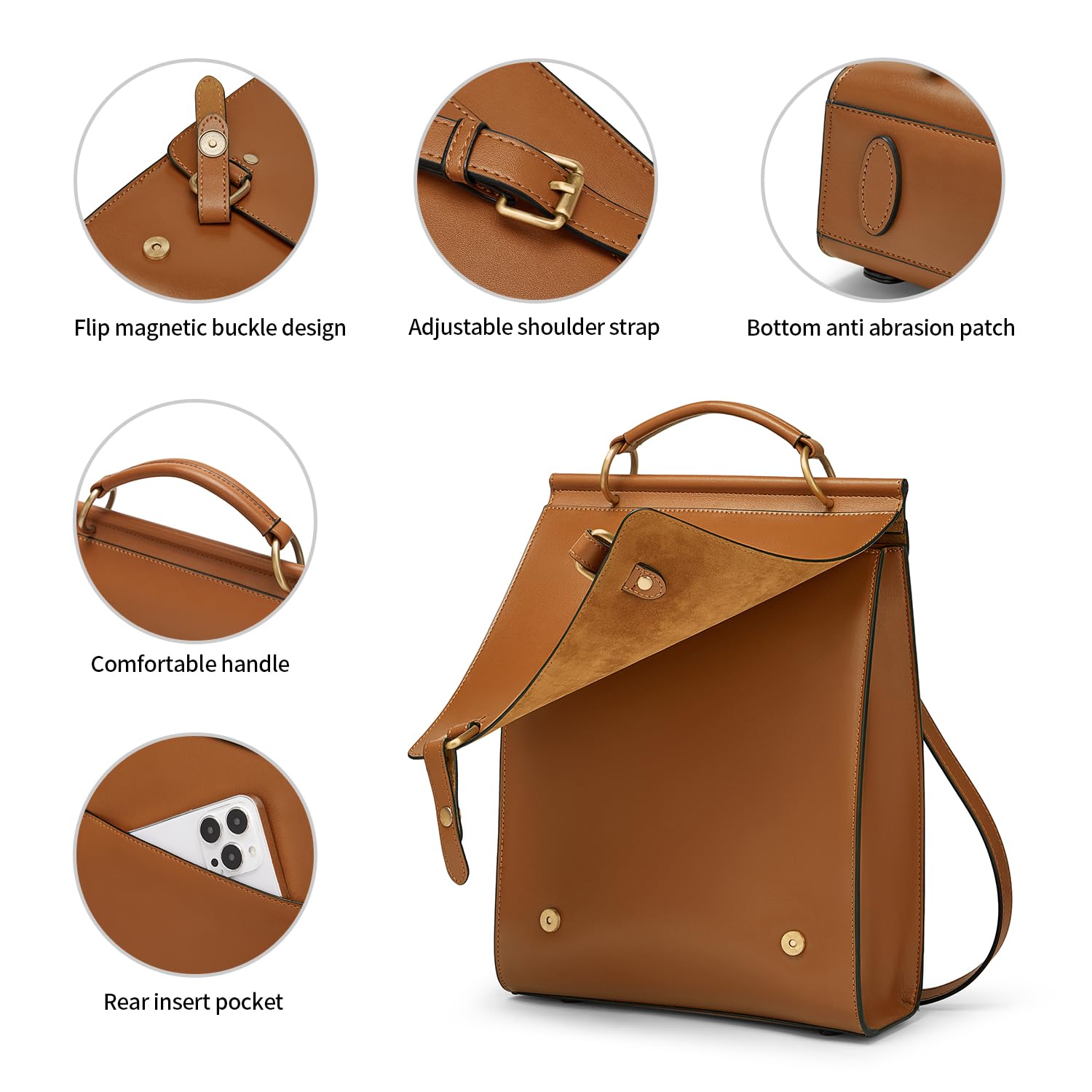 Vintage Leather Backpack for Women - Fashion Travel & College Bag (Orange)