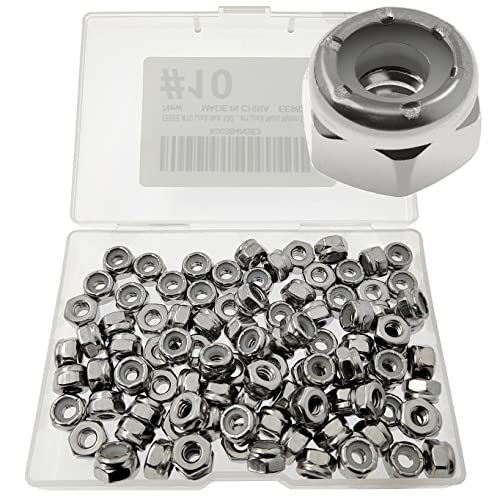 #10-32 Stainless Steel 304 Nylon Insert Lock Nuts (100 Pack) - Imperial Size Hex Nuts for Automotive, Machinery & DIY Projects - Secure Fastening Solution
