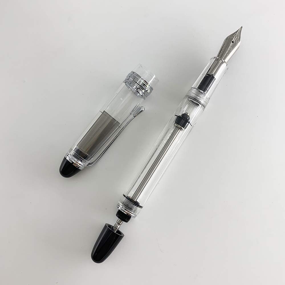 Lanxivi Yongsheng 699 Vacuum Fountain Pen - Medium Nib, Clear Demonstrator for Calligraphy & Writing