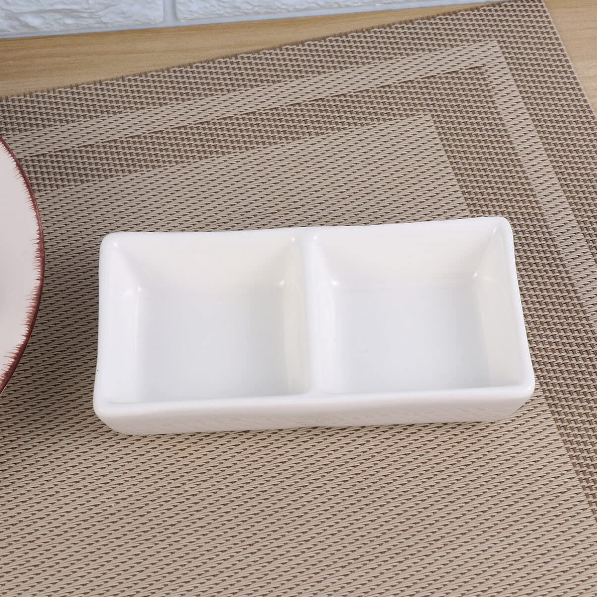 Kichvoe 2-Compartment Divided Ceramic Appetizer Plates - White Soy Sauce Dipping Dishes, Charcuterie Bowls & Snack Platter for BBQ, Ketchup, Vinegar - Perfect for Entertaining, Party Serving & Restaurant Use