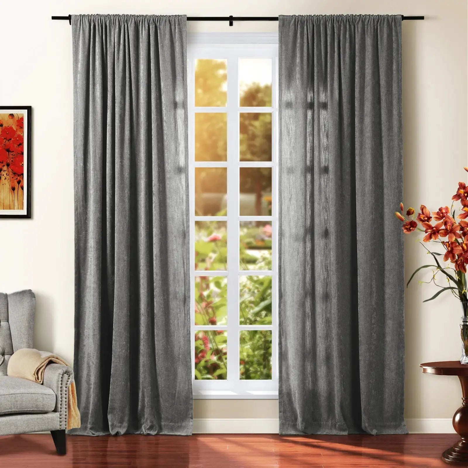 Tino Heavyweight Chenille Blackout Curtains - Soft Thermal Insulated Drapes for Living Room & Bedroom - Noise Reducing & Light Blocking Window Treatments