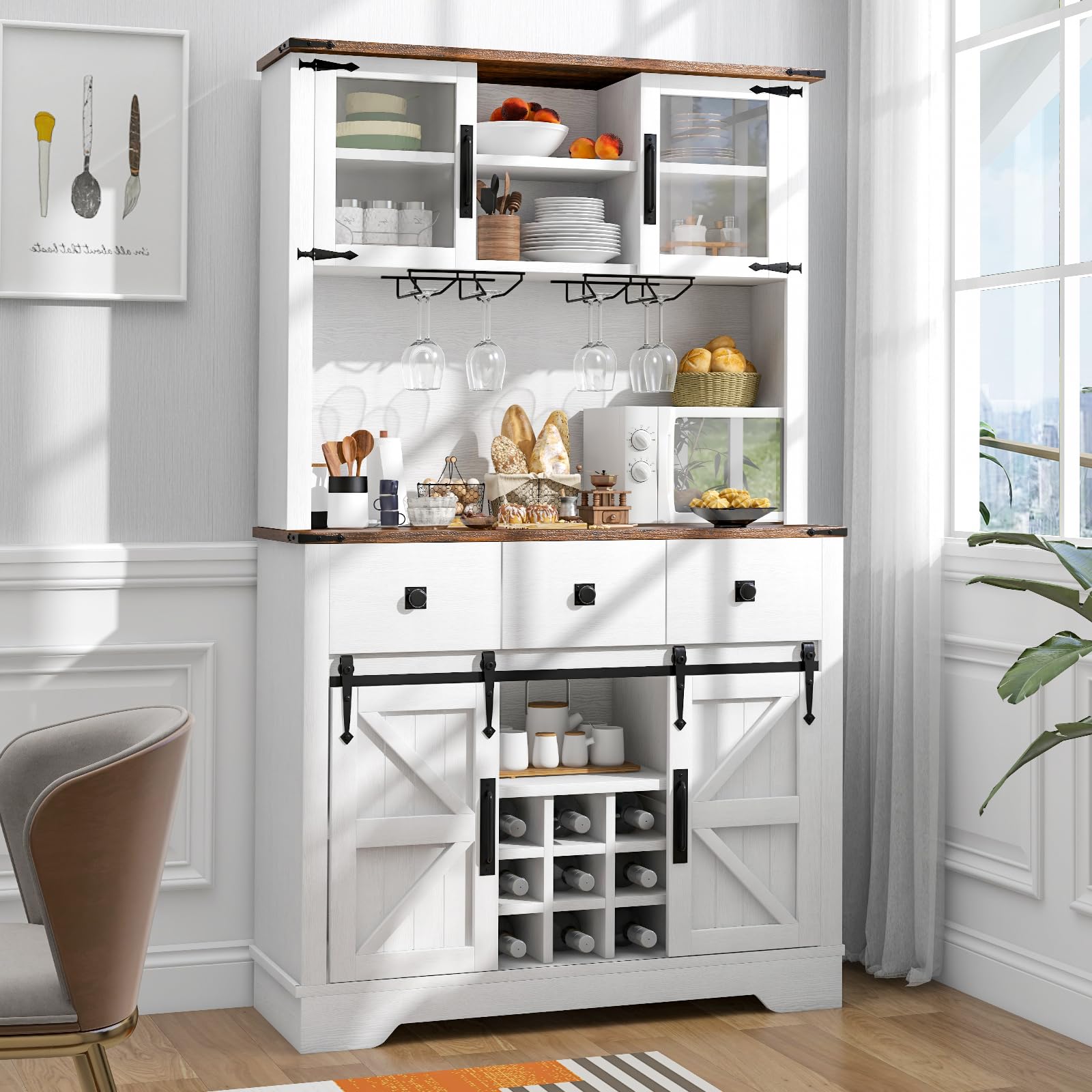 Farmhouse Coffee Bar Cabinet with Storage - 72