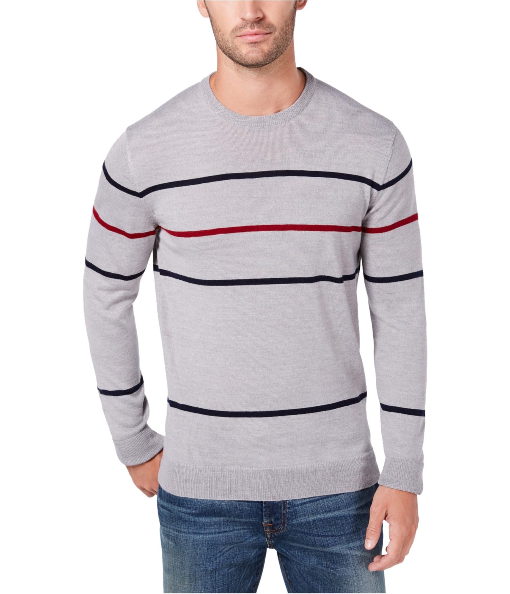 Club Room Men's Pop Stripe Pullover Sweater - Grey X-Large | Casual Winter Knitwear for Office & Weekend Outings