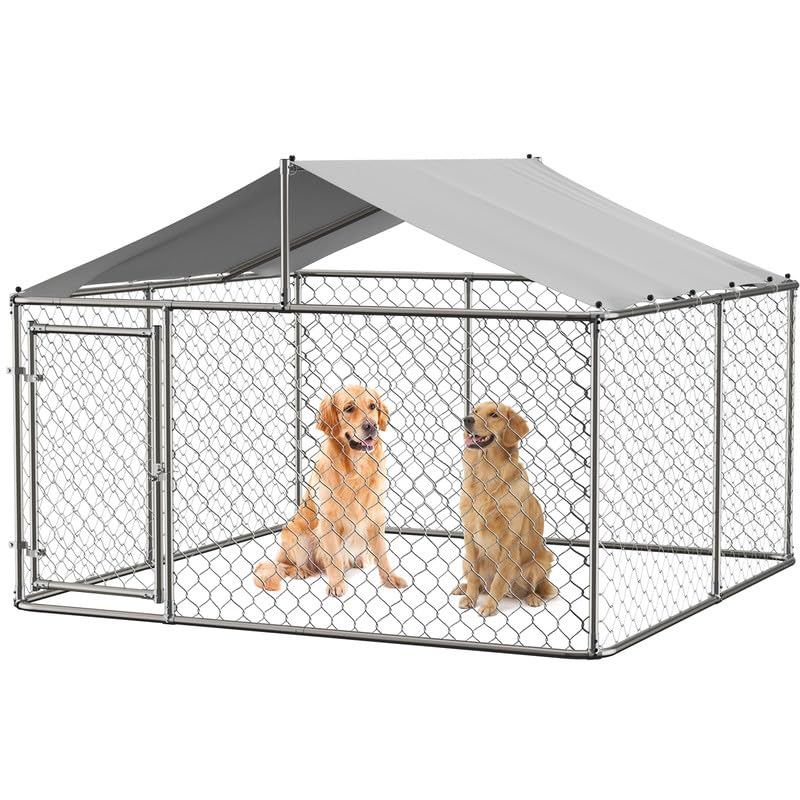 Heavy Duty Galvanized Steel Dog Kennel - 7.5x7.5x5.5ft Outdoor Dog Playpen with Secure Lock, UV & Waterproof Cover - Durable Puppy Exercise Pen & Dog Run Cage for Backyard, Garden, and Patio Use