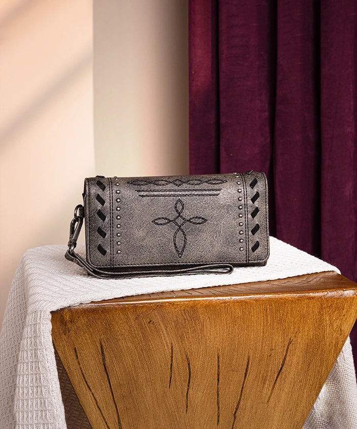 Montana West Whipstitch Studs Wallet for Women - Stylish Leather Bifold Wallet with Studded Accents - Perfect for Everyday Use, Travel & Gift Giving