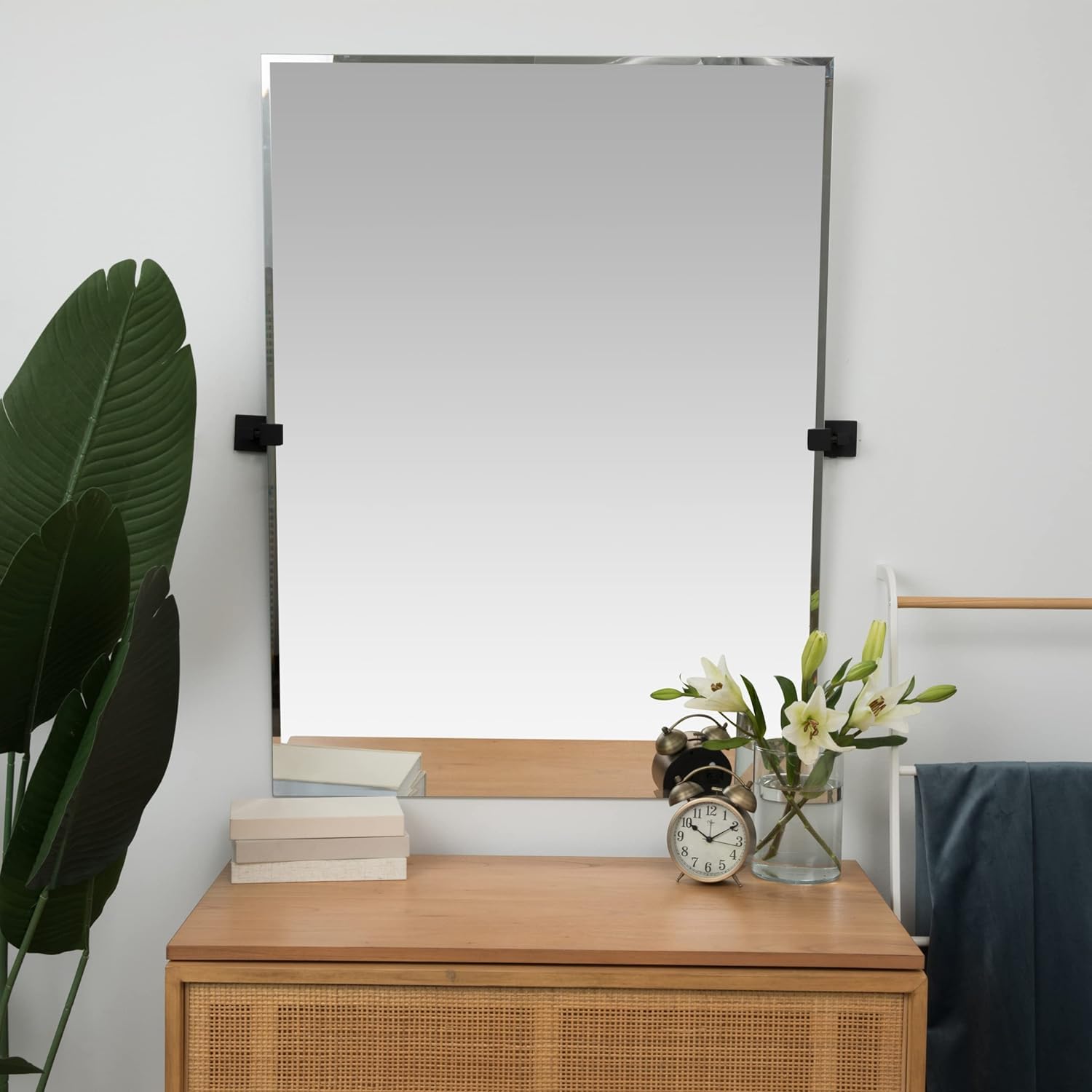 Hamilton Hills Frameless Wall-Mounted Vanity Mirror - Adjustable Rectangle Bathroom Mirror with Brushed Gold Brackets - 30x40 Inch Tilting Pivoting Mirror for Modern Decor - Perfect for Makeup, Shaving & Home Spa Setup