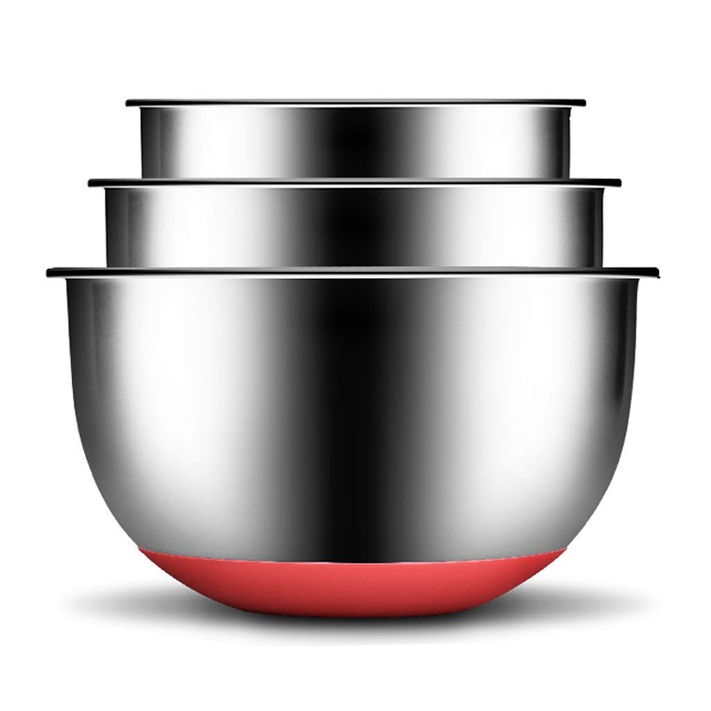 Stainless Steel Mixing Bowls Set of 3 - Nesting Dinner & Appetizer Plates with Measurement Lines & Non-Slip Silicone Base - Thick Material Salad, Batter & Egg Mixing Bowls for Baking, Cooking & Food Prep