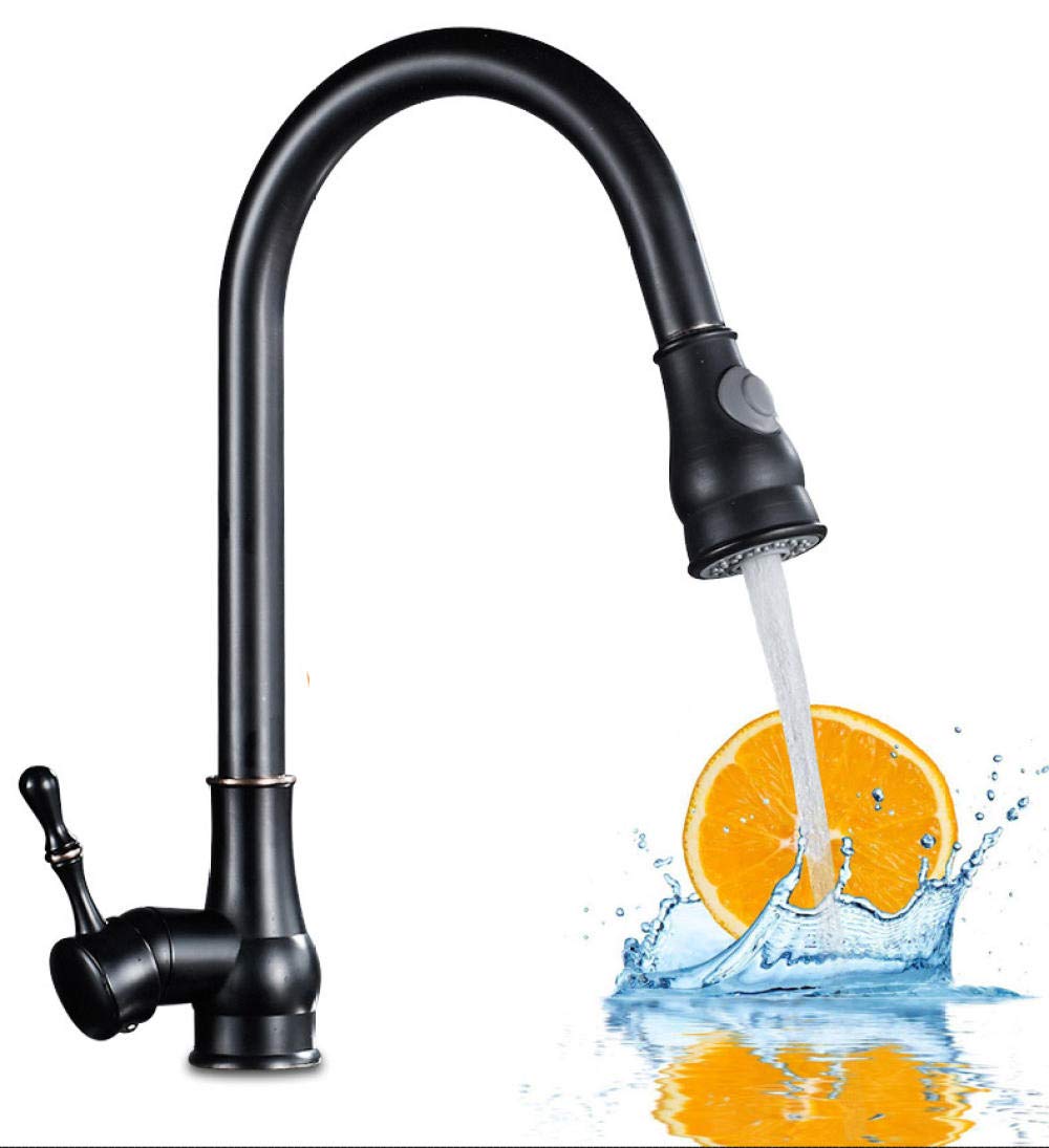 360° Swivel Kitchen Faucet with Pull-Down Sprayer - 2-Function Black Oil Rubbed Bronze Water Outlet Mixer Tap for Modern Sink (Ideal for Washing Dishes, Filling Pots & Cleaning Countertops)