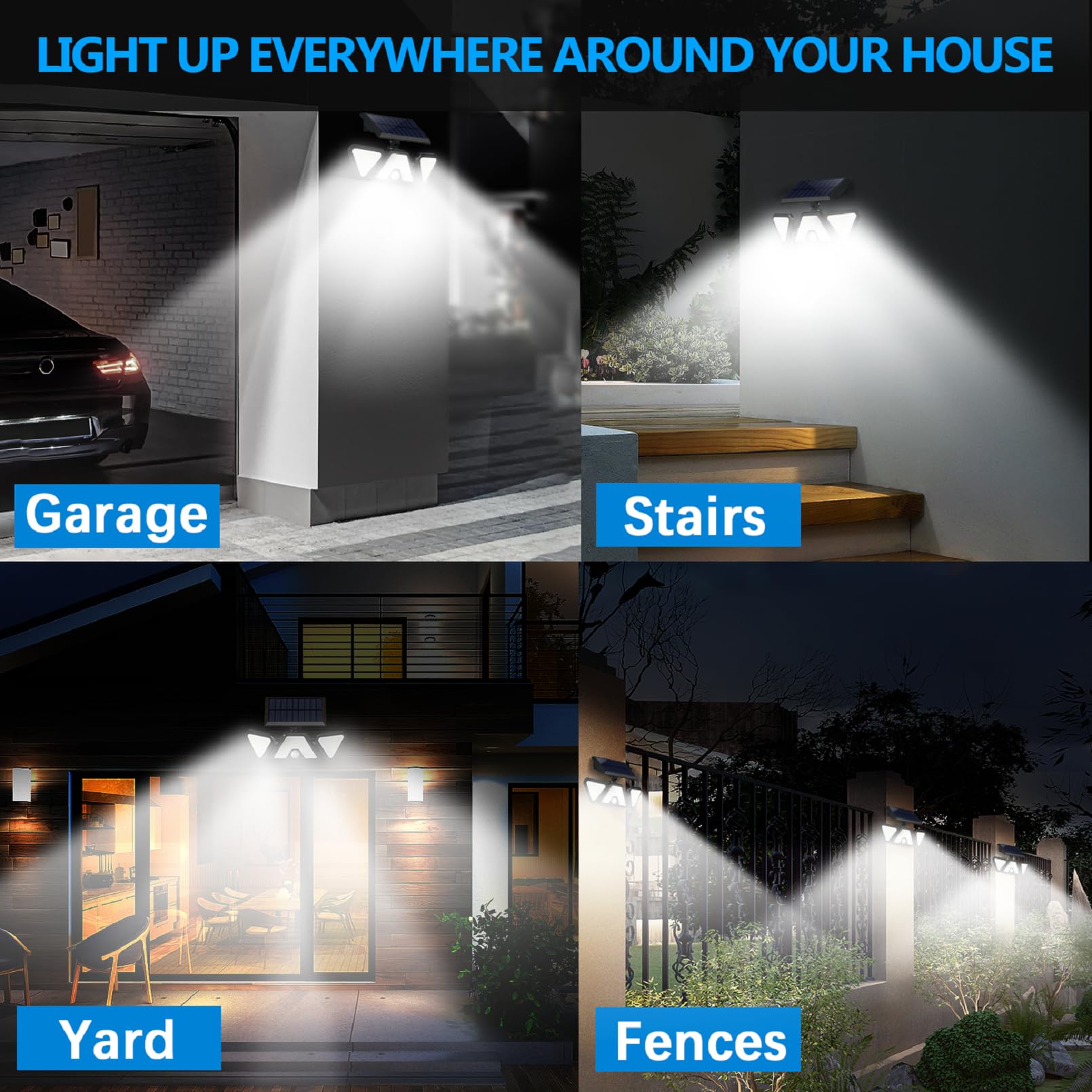 203 LED Solar Outdoor Lights with Motion Sensor - 3 Heads IP65 Waterproof Solar Flood Security Lights for Front Door, Yard, Garage (2 Pack) - Perfect for Nighttime Safety & Energy-Efficient Outdoor Lighting