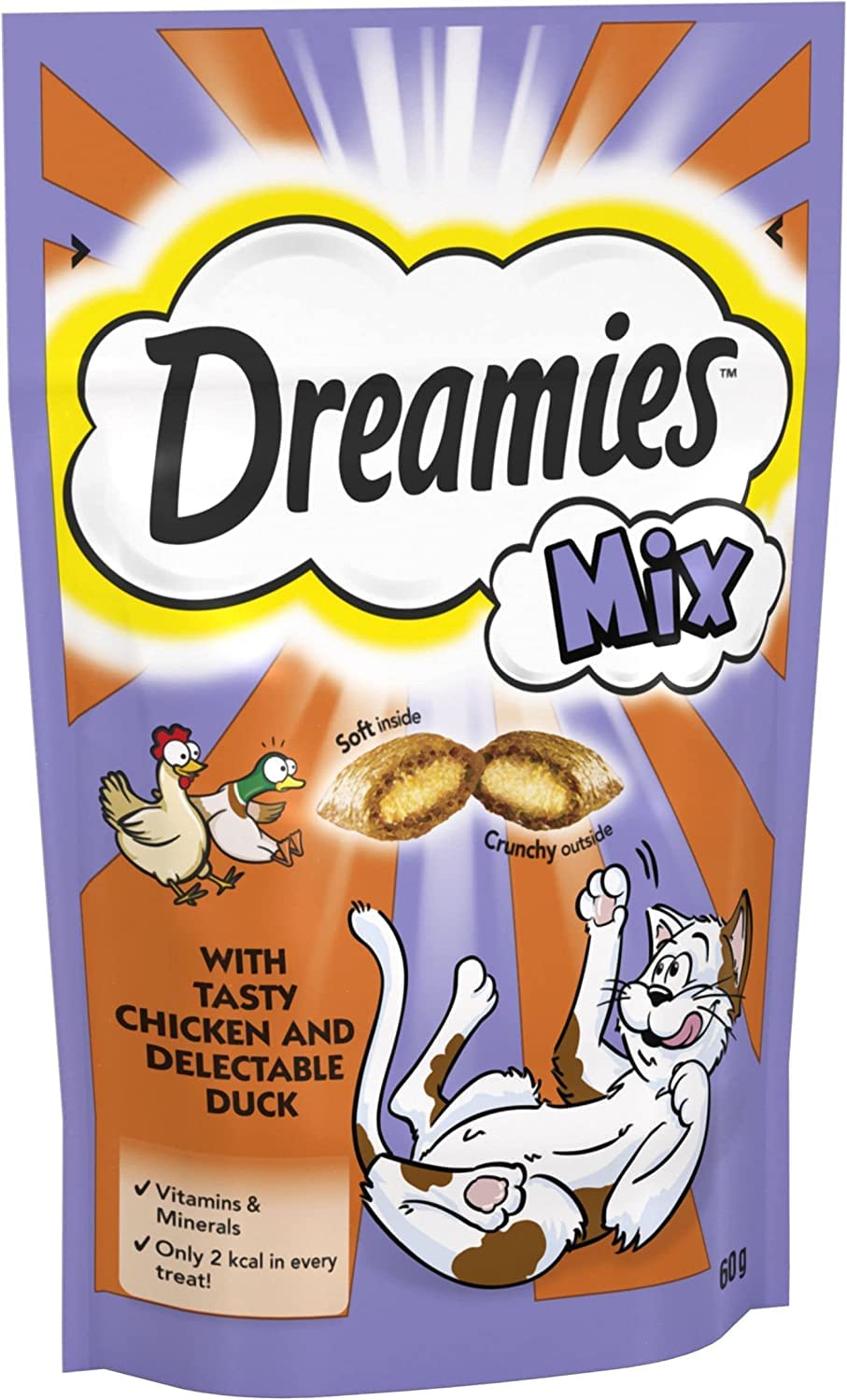 Dreamies Cat Treats - Delicious Chicken & Duck Flavored Cat Snacks - 60g x 8 Pouches - Perfect for Training, Rewarding & Bonding with Your Feline Friend