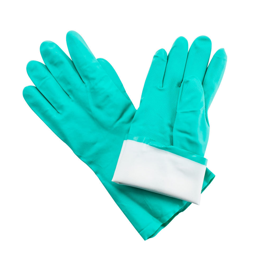 15mil Green Flock Lined Nitrile Gloves - 12 Pack - Heavy Duty Chemical Resistant Work Gloves for Cleaning, Food Handling & Industrial Use
